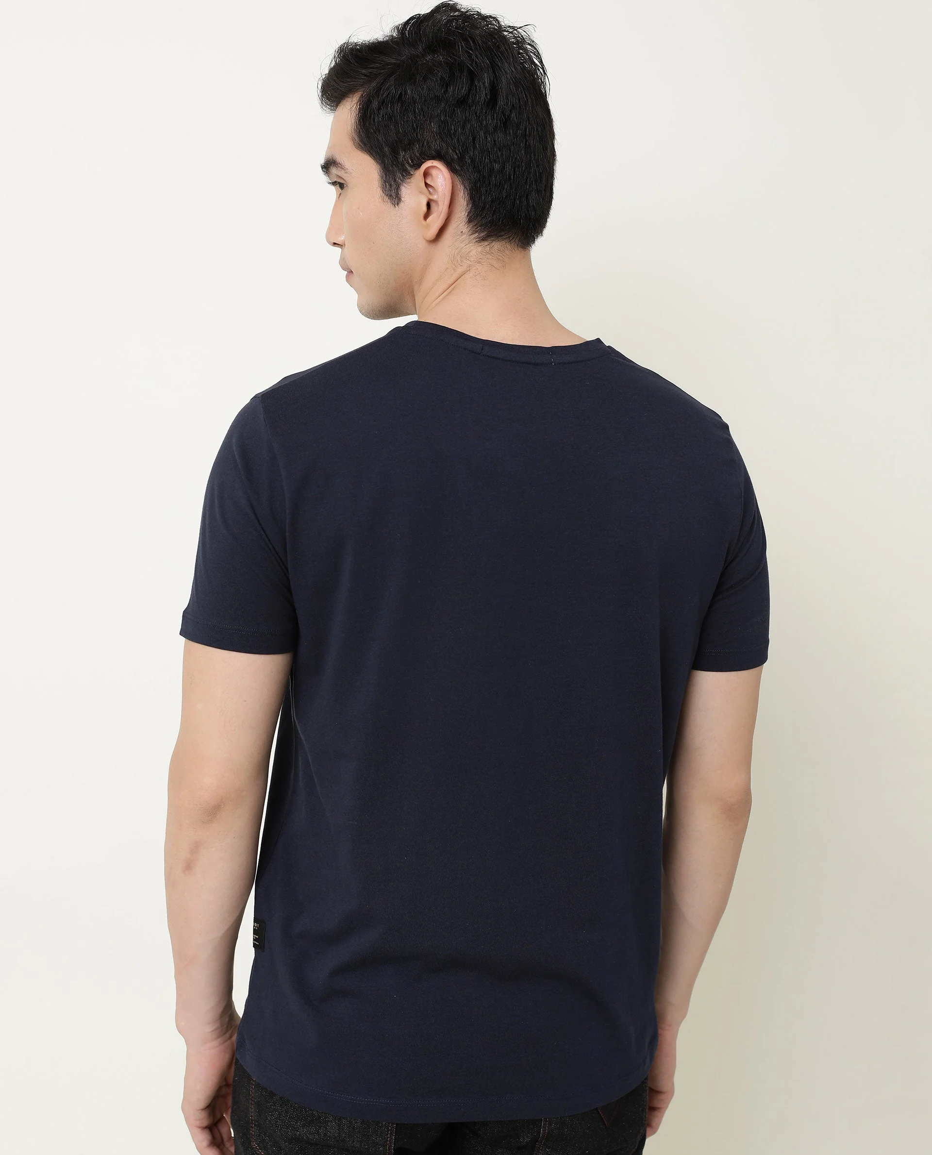 Rare Rabbit Men's Near Navy Cotton Printed Slim Fit Half Sleeve Crew Neck T-Shirt - Image 8
