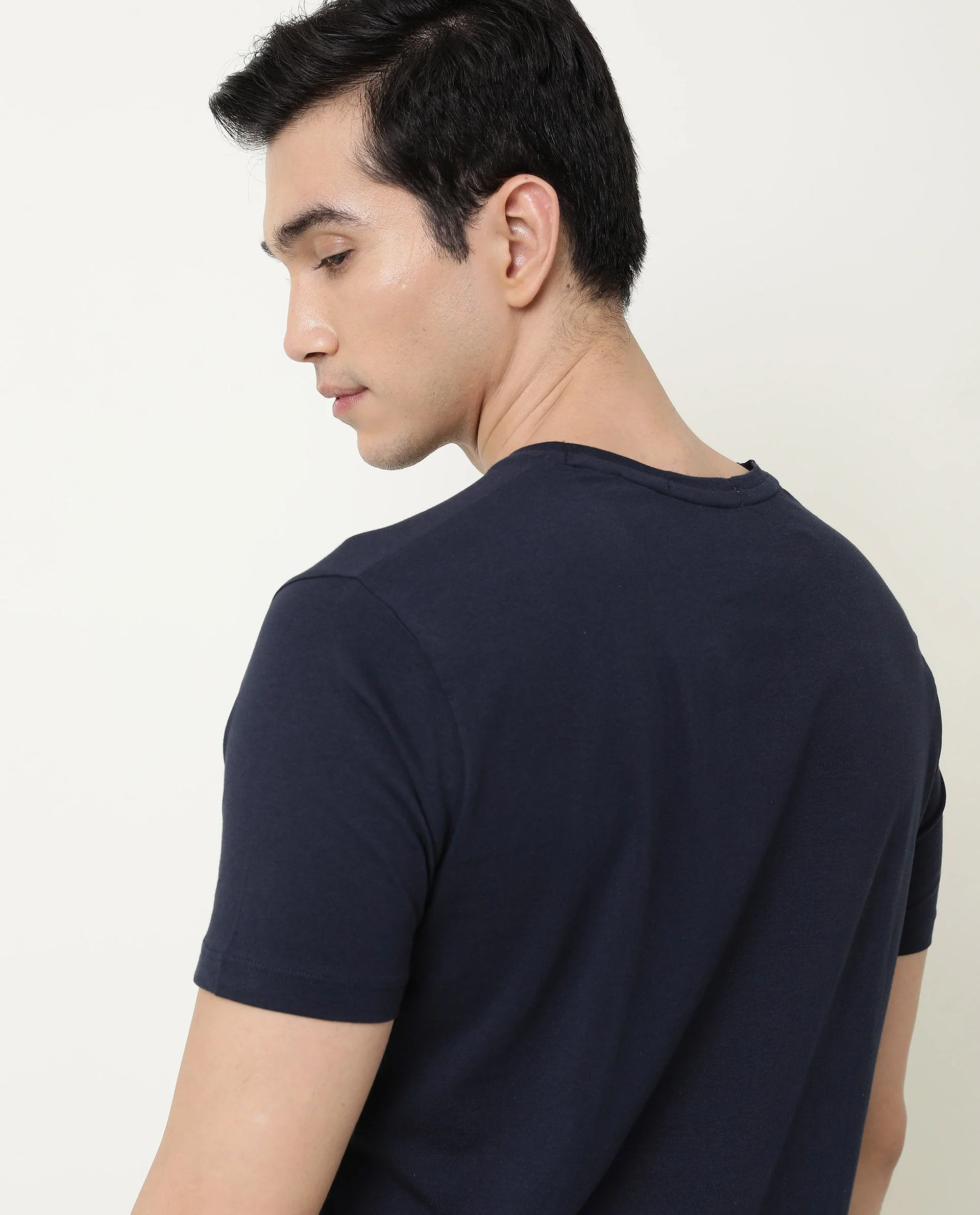 Rare Rabbit Men's Near Navy Cotton Printed Slim Fit Half Sleeve Crew Neck T-Shirt - Image 9