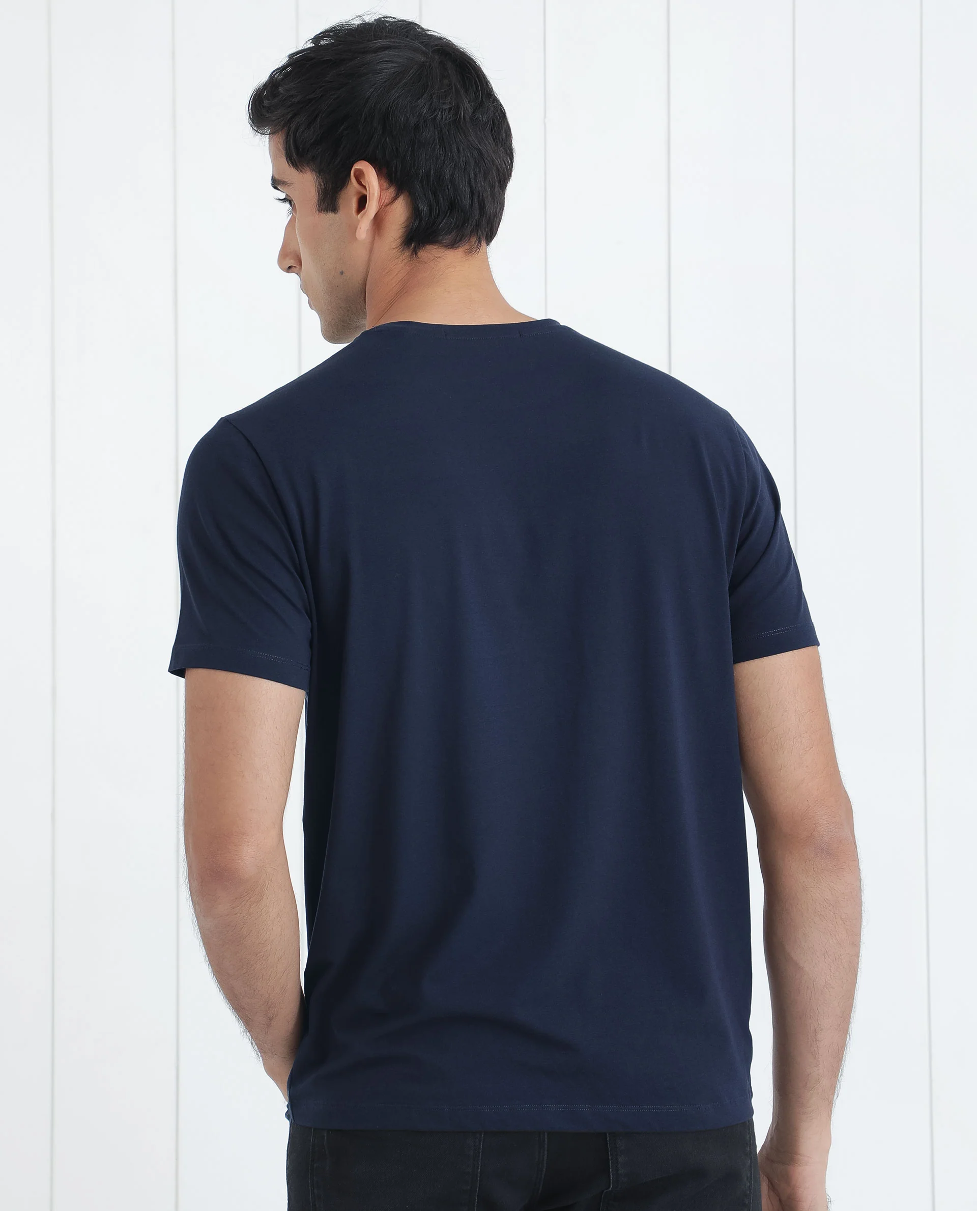 Rare Rabbit Men's Neary Navy Cotton Graphic Print Slim Fit Half Sleeve Crew Neck T-Shirt - Image 10
