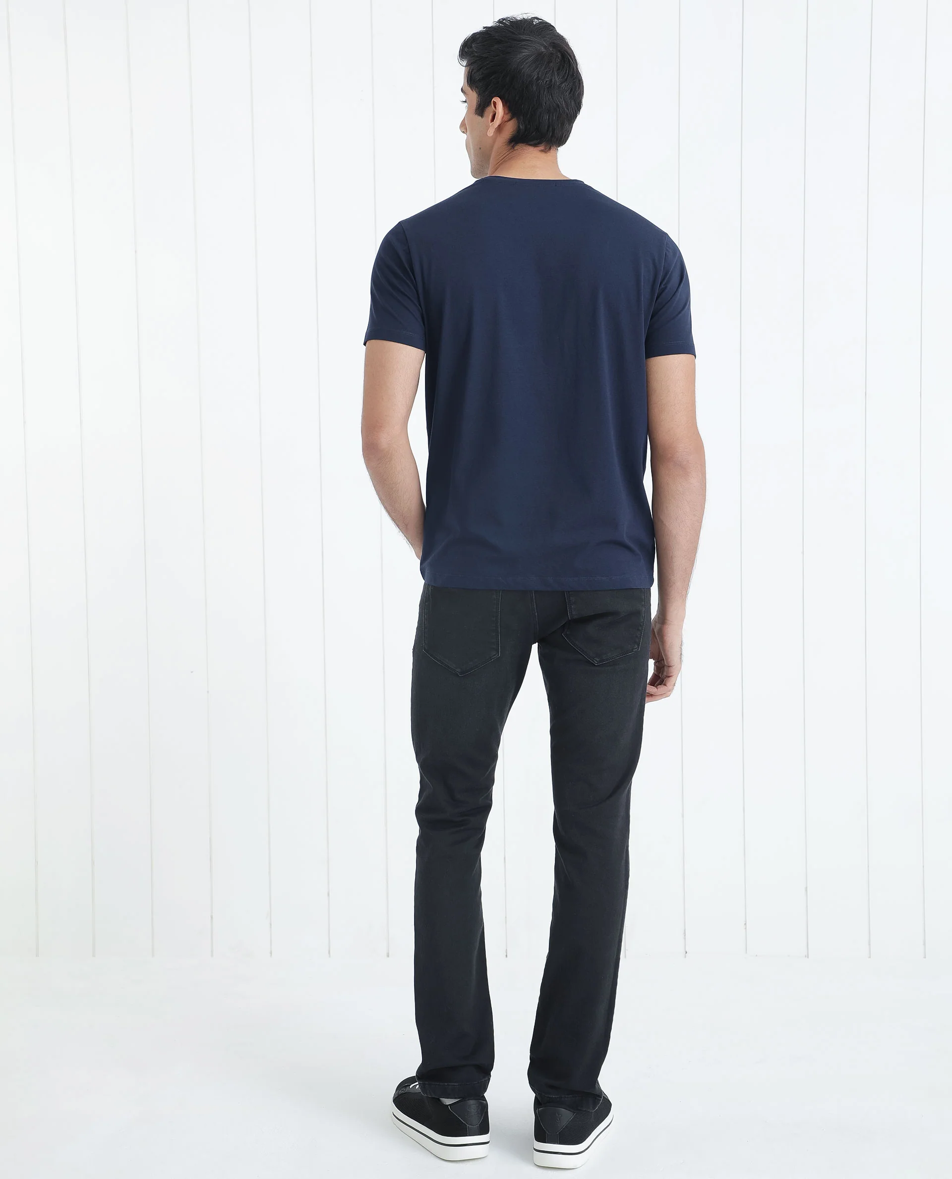 Rare Rabbit Men's Neary Navy Cotton Graphic Print Slim Fit Half Sleeve Crew Neck T-Shirt - Image 11