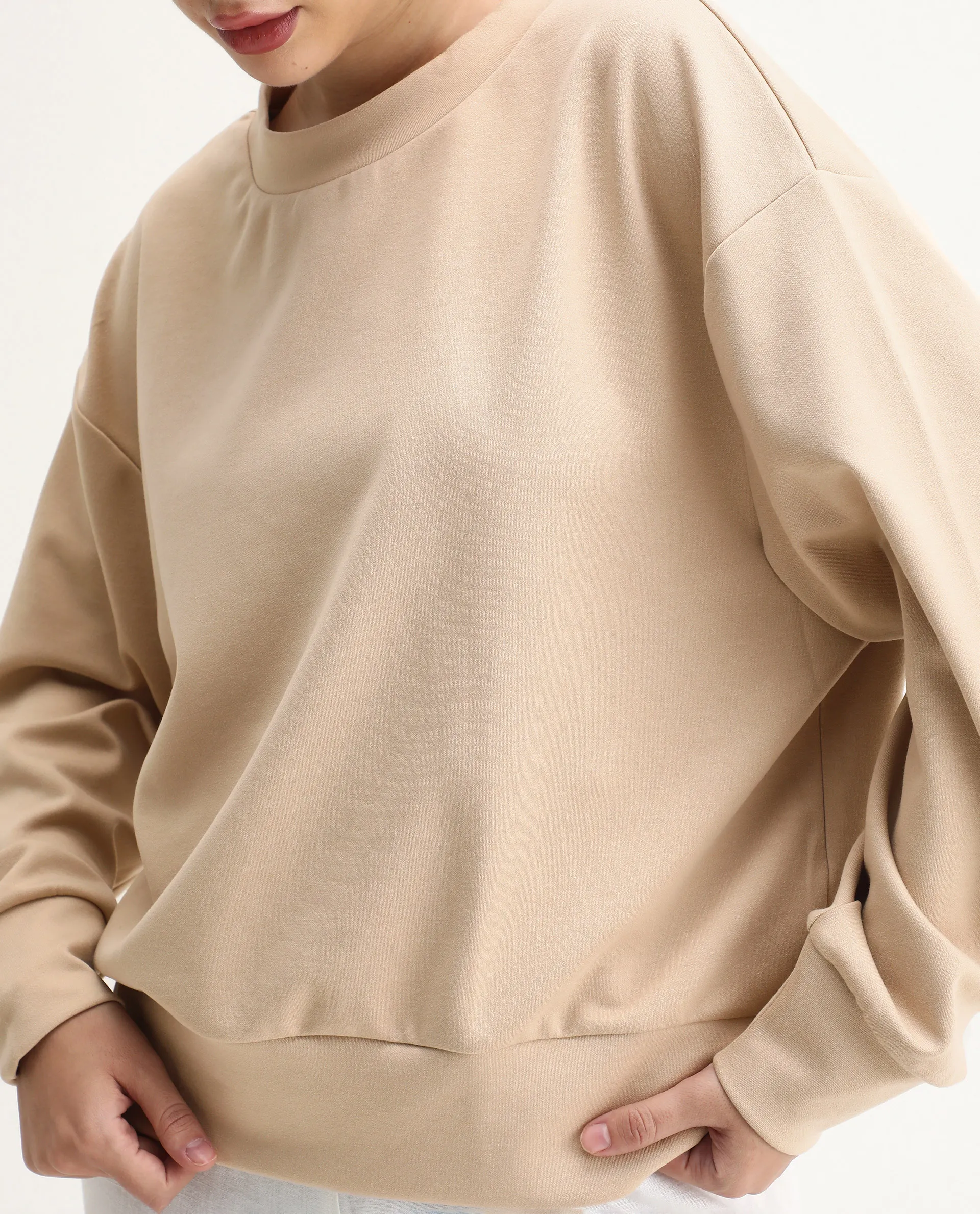 Rareism Women's Nebo Beige Modal Blend Fabric Crew Neck Relaxed Fit Printed Sweatshirt - Image 4