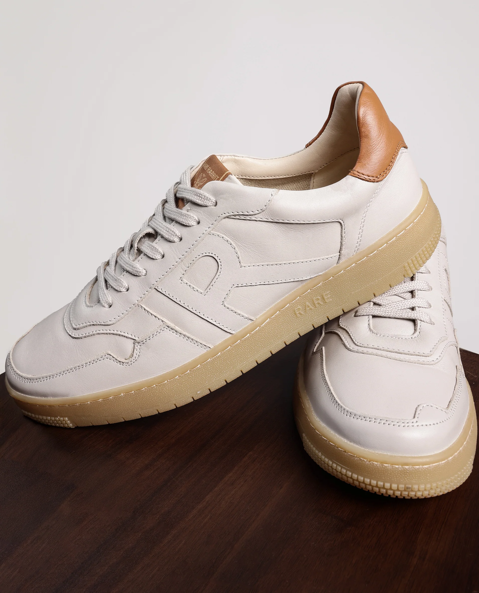 Rare Rabbit Men's Nebula Beige Leather Monotone Low-Top Lace-Up Sneaker Shoes - Image 2