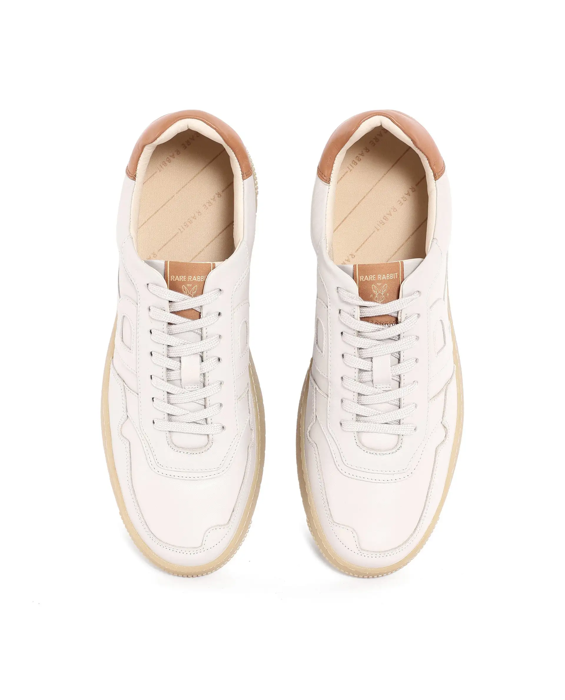 Rare Rabbit Men's Nebula Beige Leather Monotone Low-Top Lace-Up Sneaker Shoes - Image 4