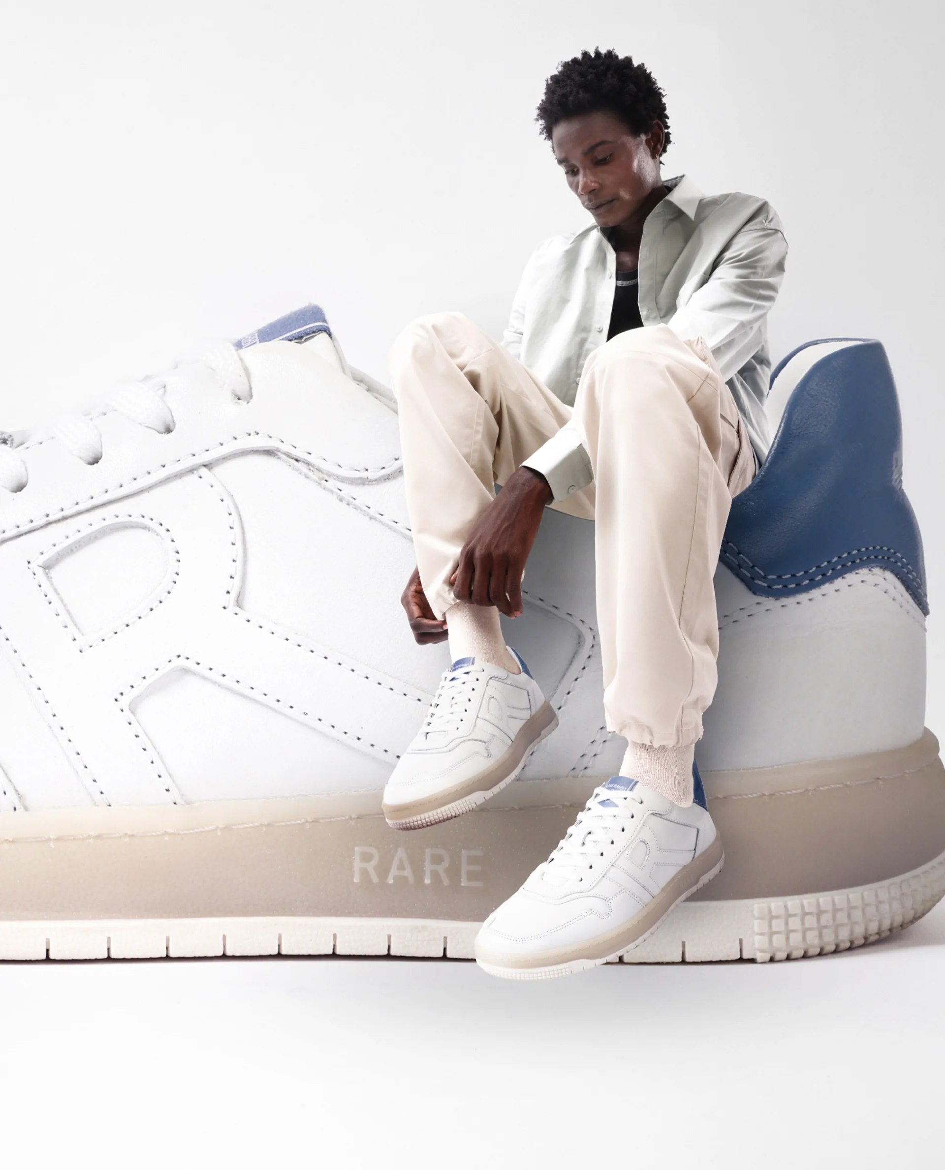 Rare Rabbit Men's Nebula White Leather Monotone Low-Top Lace-Up Sneaker Shoes - Image 2