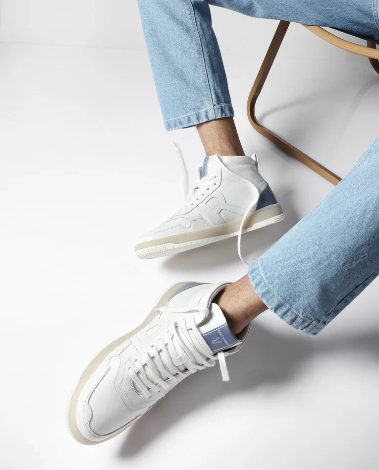 Rare Rabbit Men's Nebula High White Leather Lace-Up High-Top Sneaker Shoes - Image 2