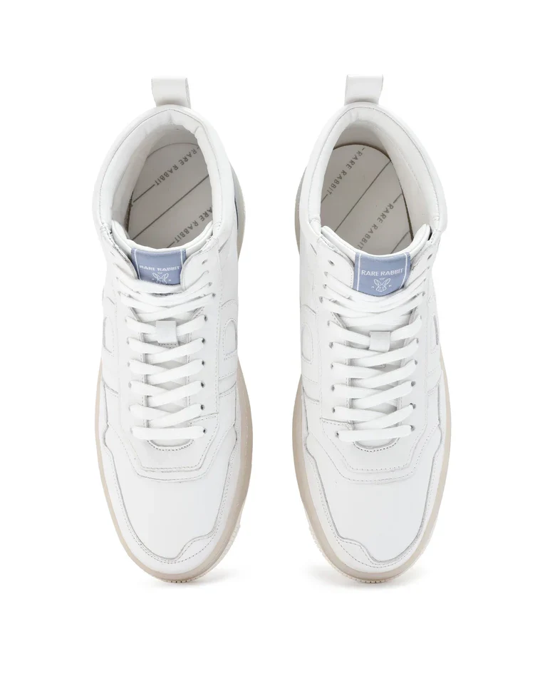 Rare Rabbit Men's Nebula High White Leather Lace-Up High-Top Sneaker Shoes - Image 4