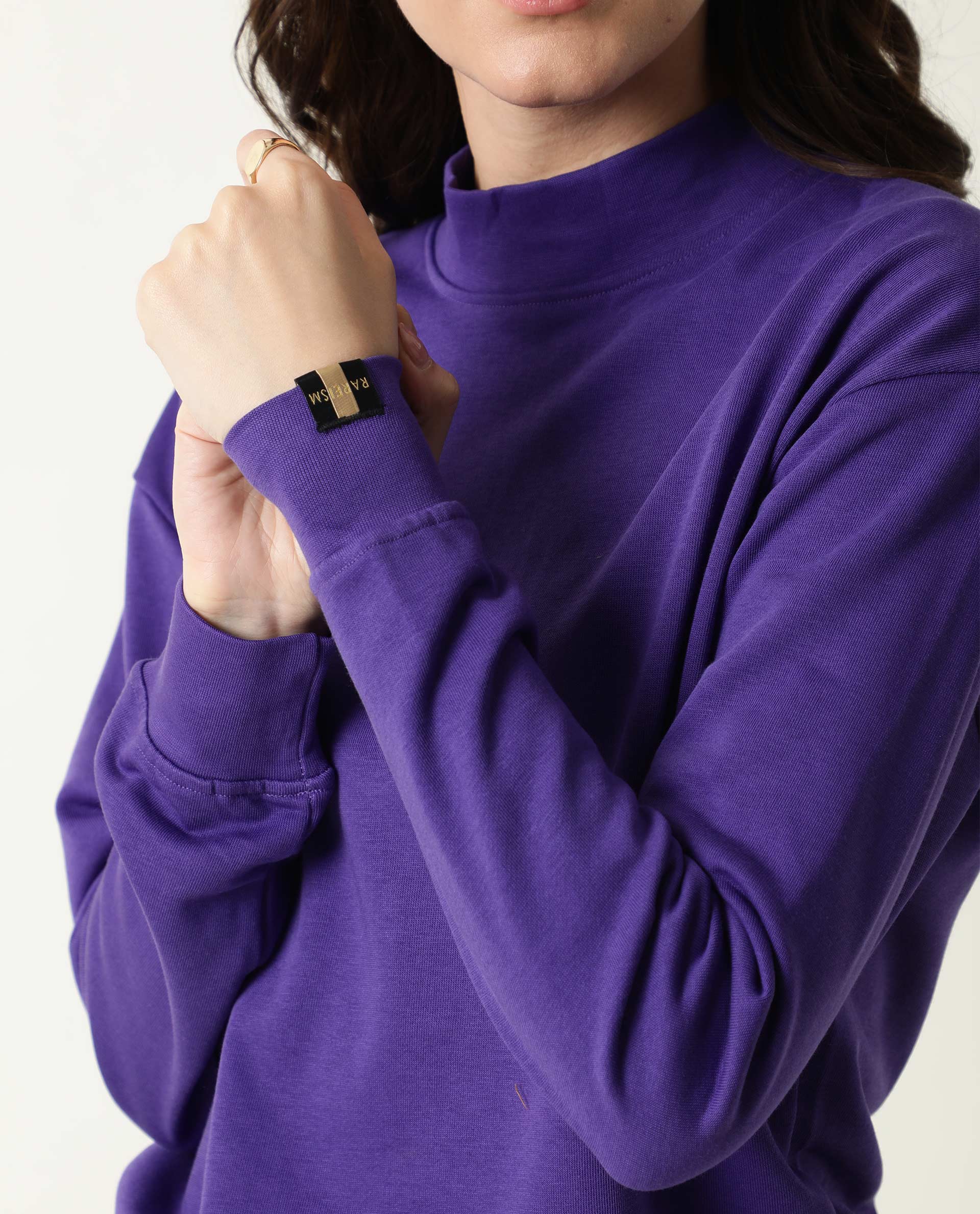 Rareism Women's Necker Purple High Neck Plain Relaxed Fit Sweatshirt - Image 2
