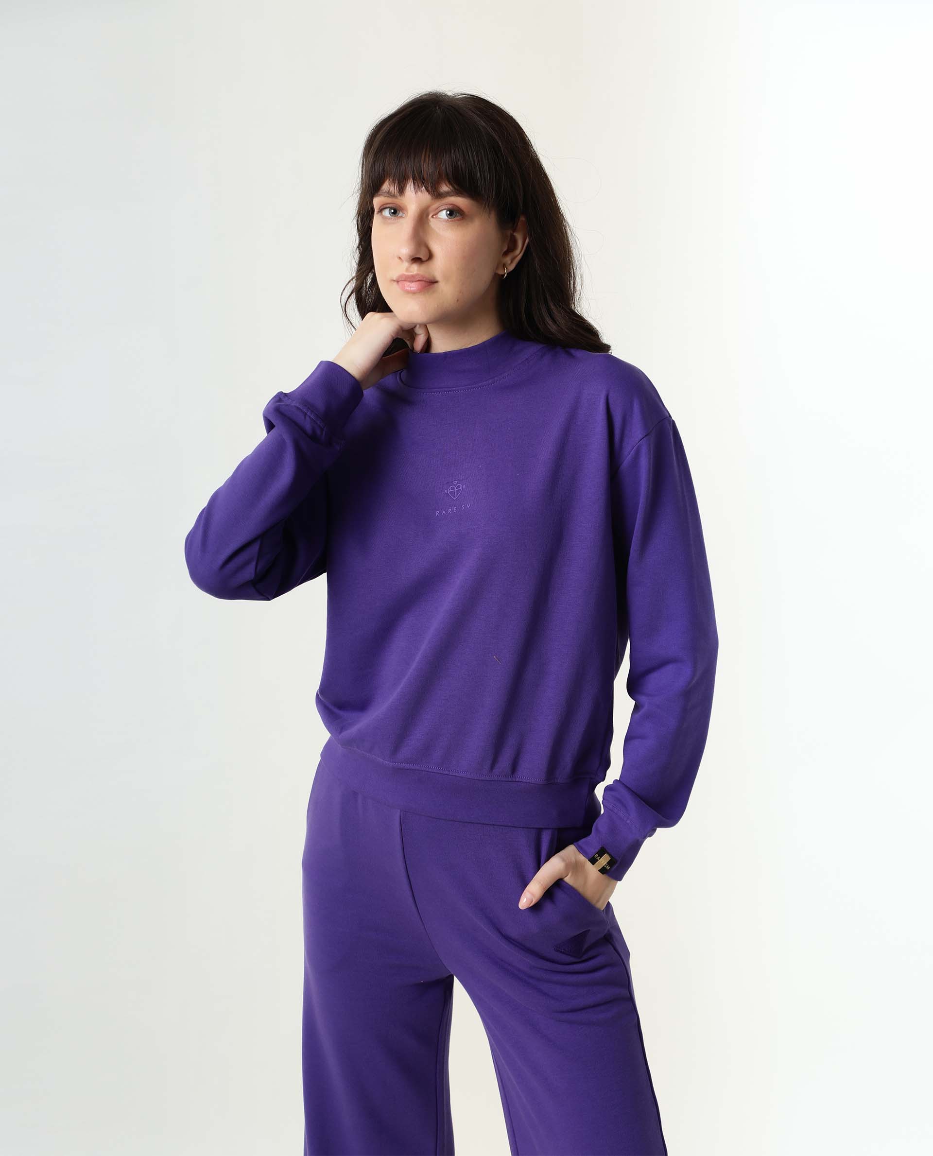 Rareism Women's Necker Purple High Neck Plain Relaxed Fit Sweatshirt - Image 4