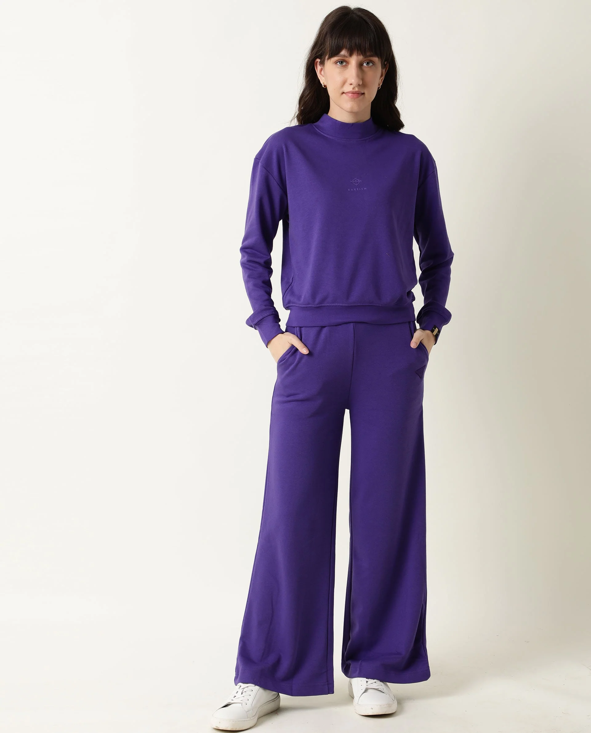 Rareism Women's Necker Purple High Neck Plain Relaxed Fit Sweatshirt - Image 6