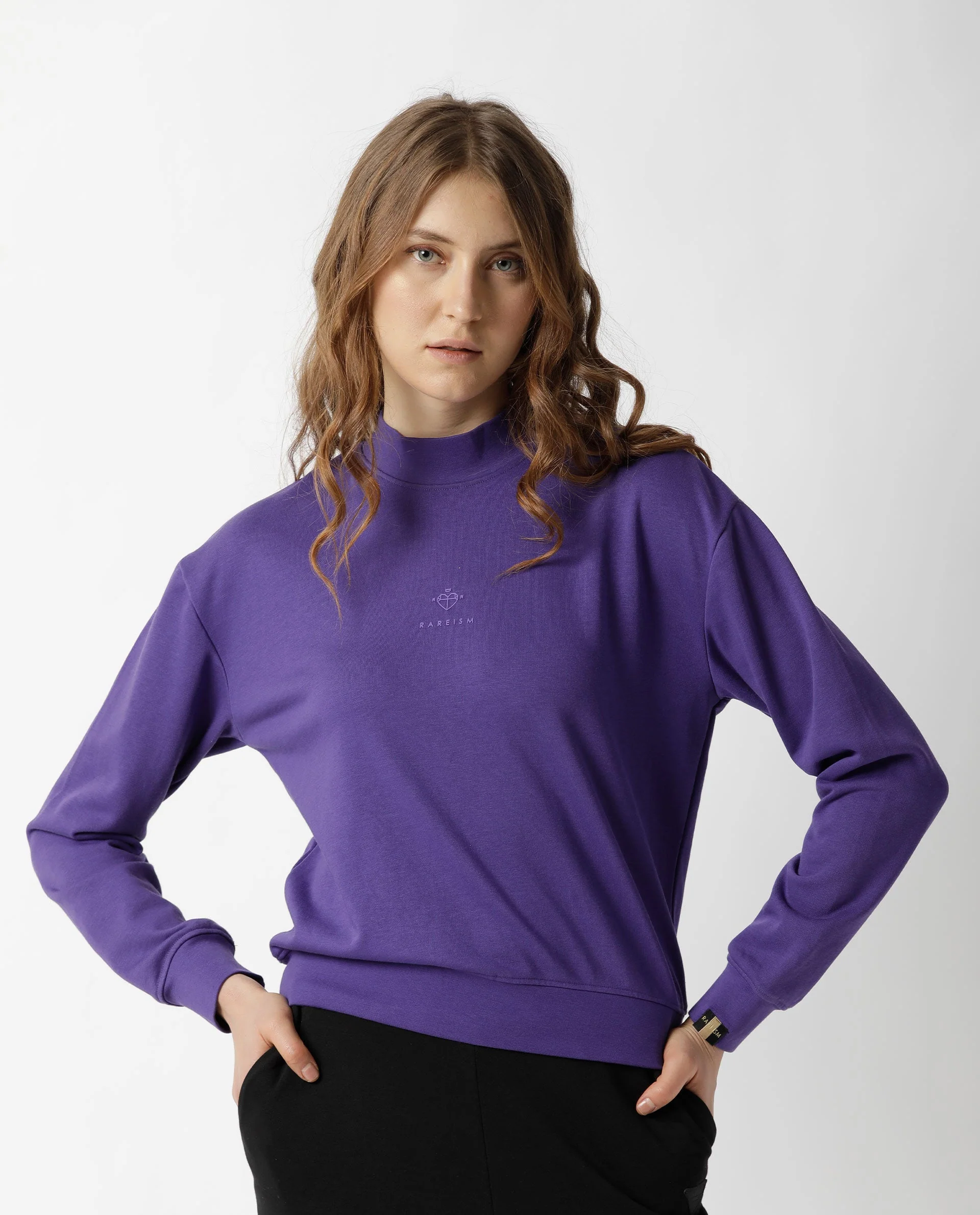 Rareism Women's Necker Purple High Neck Plain Relaxed Fit Sweatshirt - Image 8