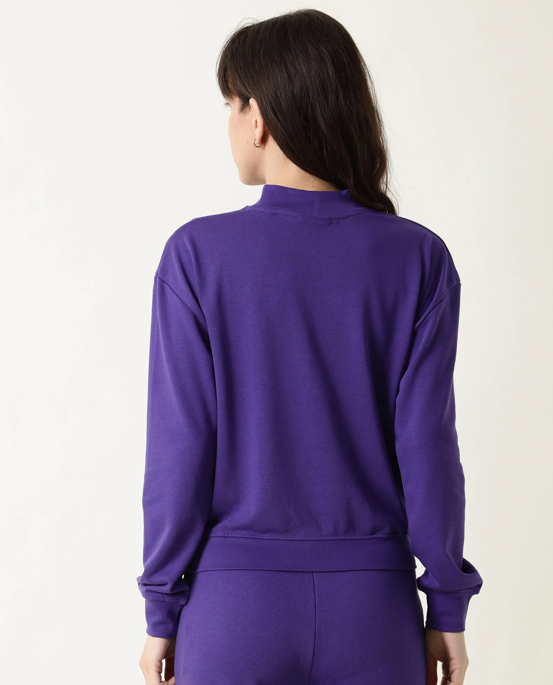 Rareism Women's Necker Purple High Neck Plain Relaxed Fit Sweatshirt - Image 9