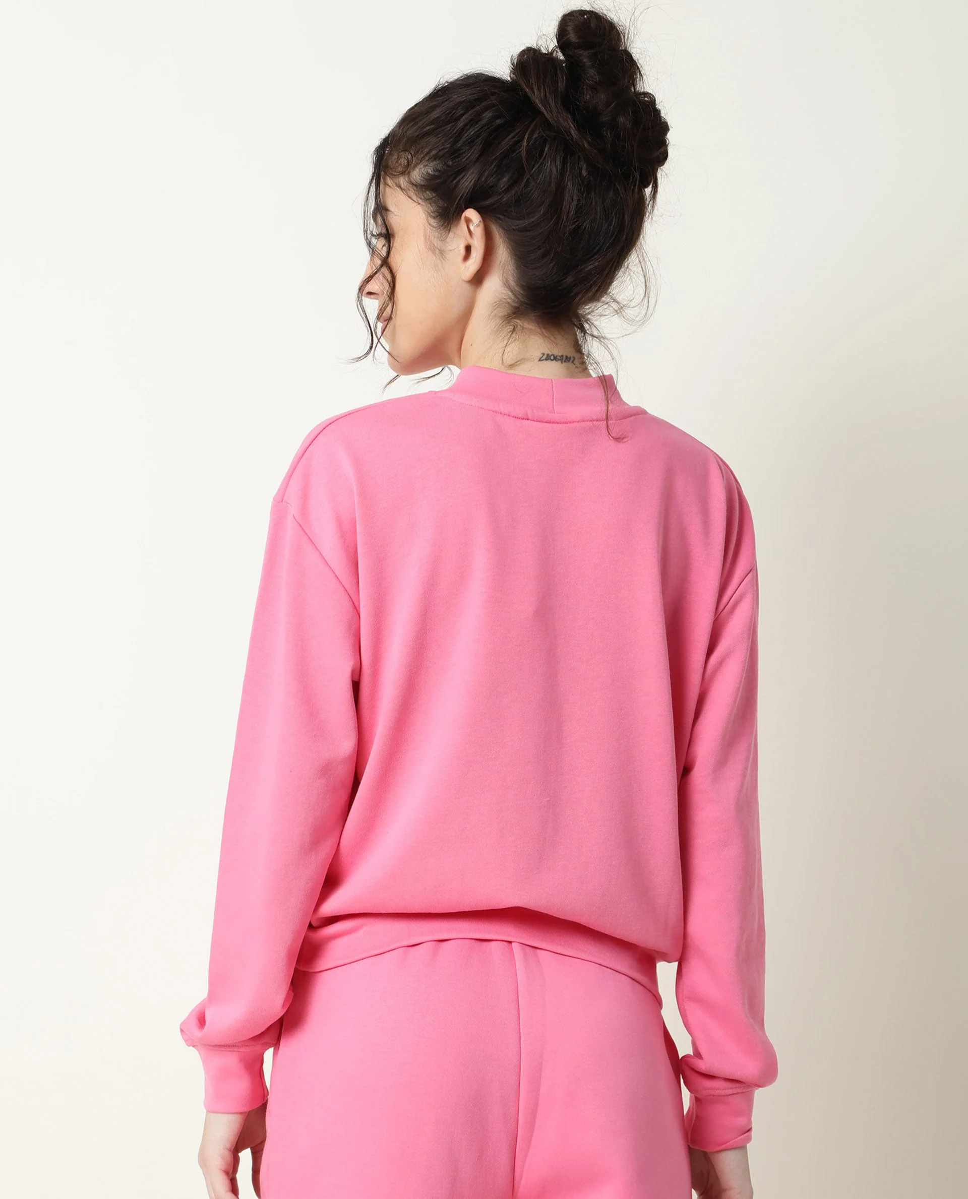 Rareism Women's Necker Pink High Neck Plain Relaxed Fit Sweatshirt - Image 10