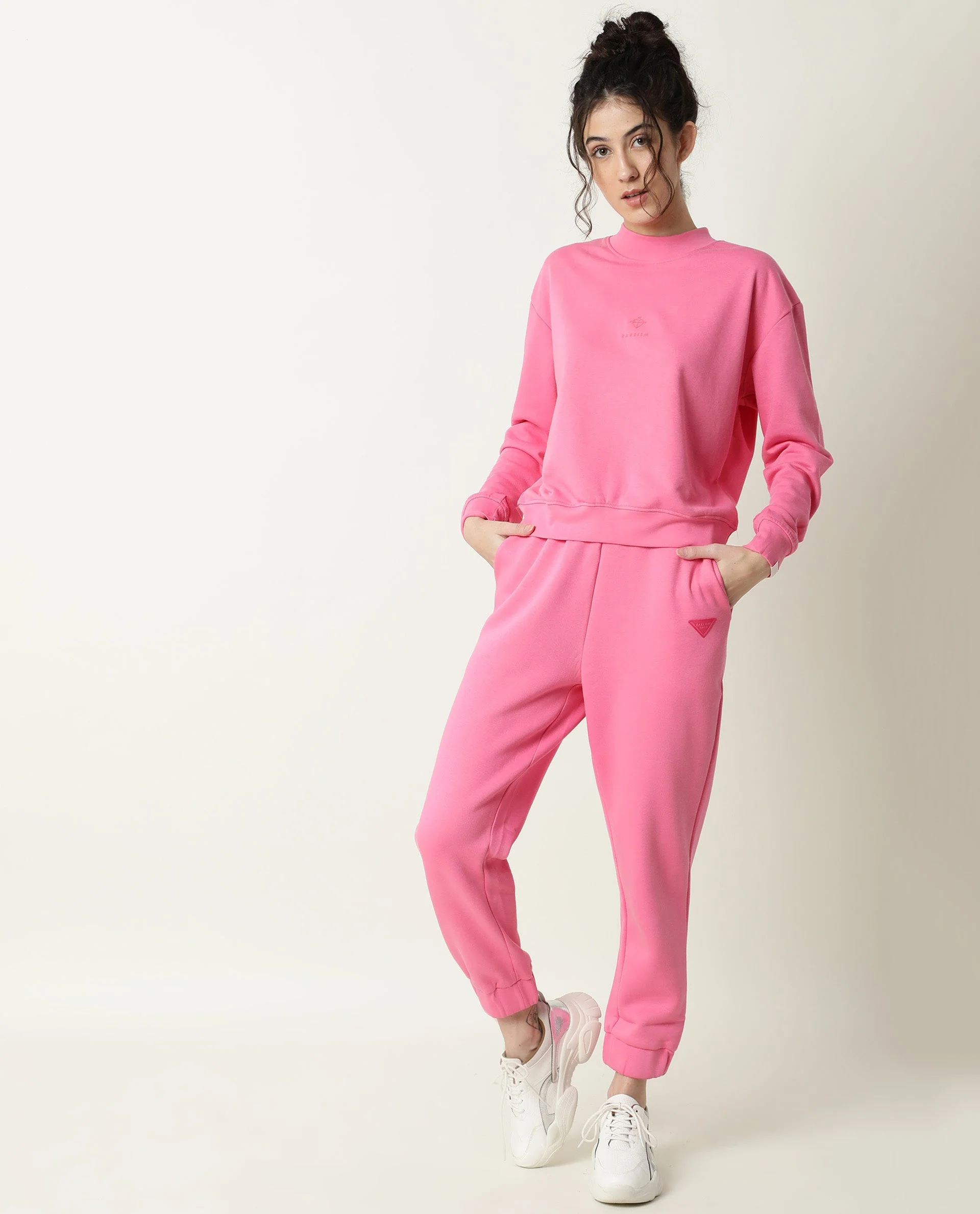 Rareism Women's Necker Pink High Neck Plain Relaxed Fit Sweatshirt - Image 2