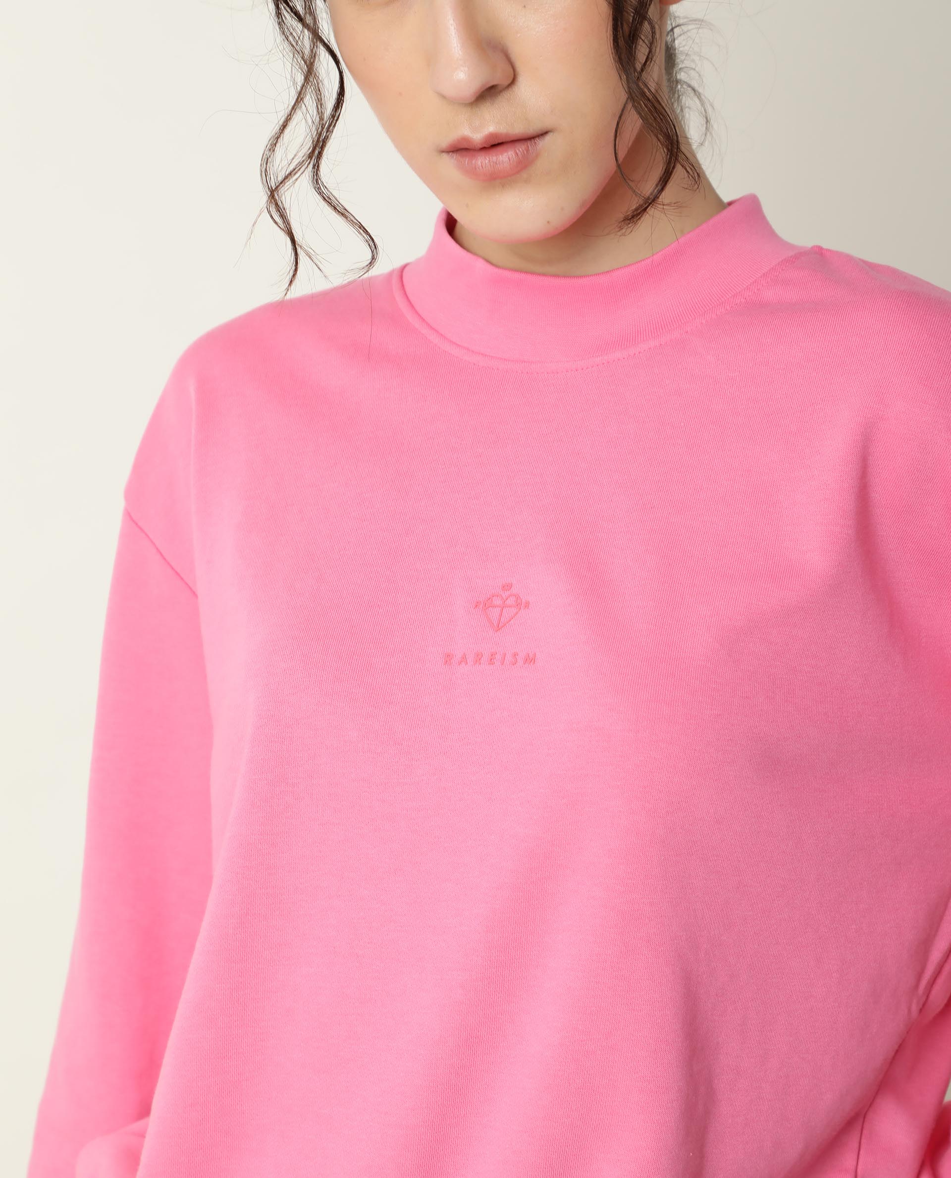 Rareism Women's Necker Pink High Neck Plain Relaxed Fit Sweatshirt - Image 3