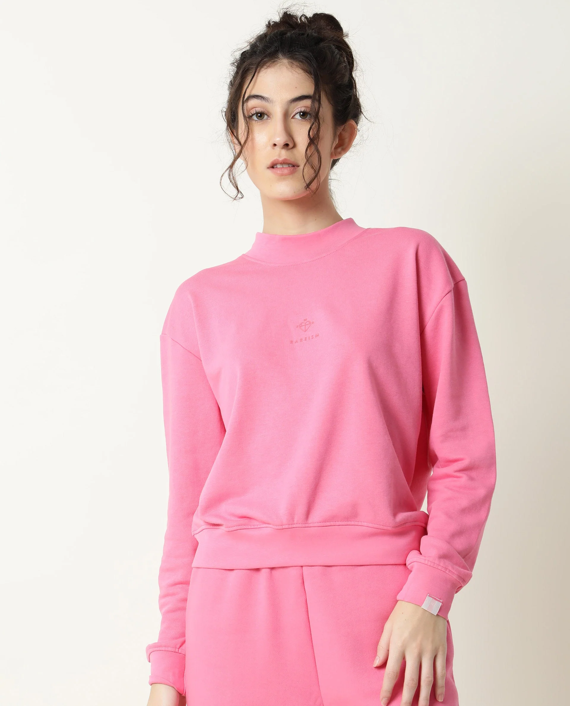 Rareism Women's Necker Pink High Neck Plain Relaxed Fit Sweatshirt - Image 4