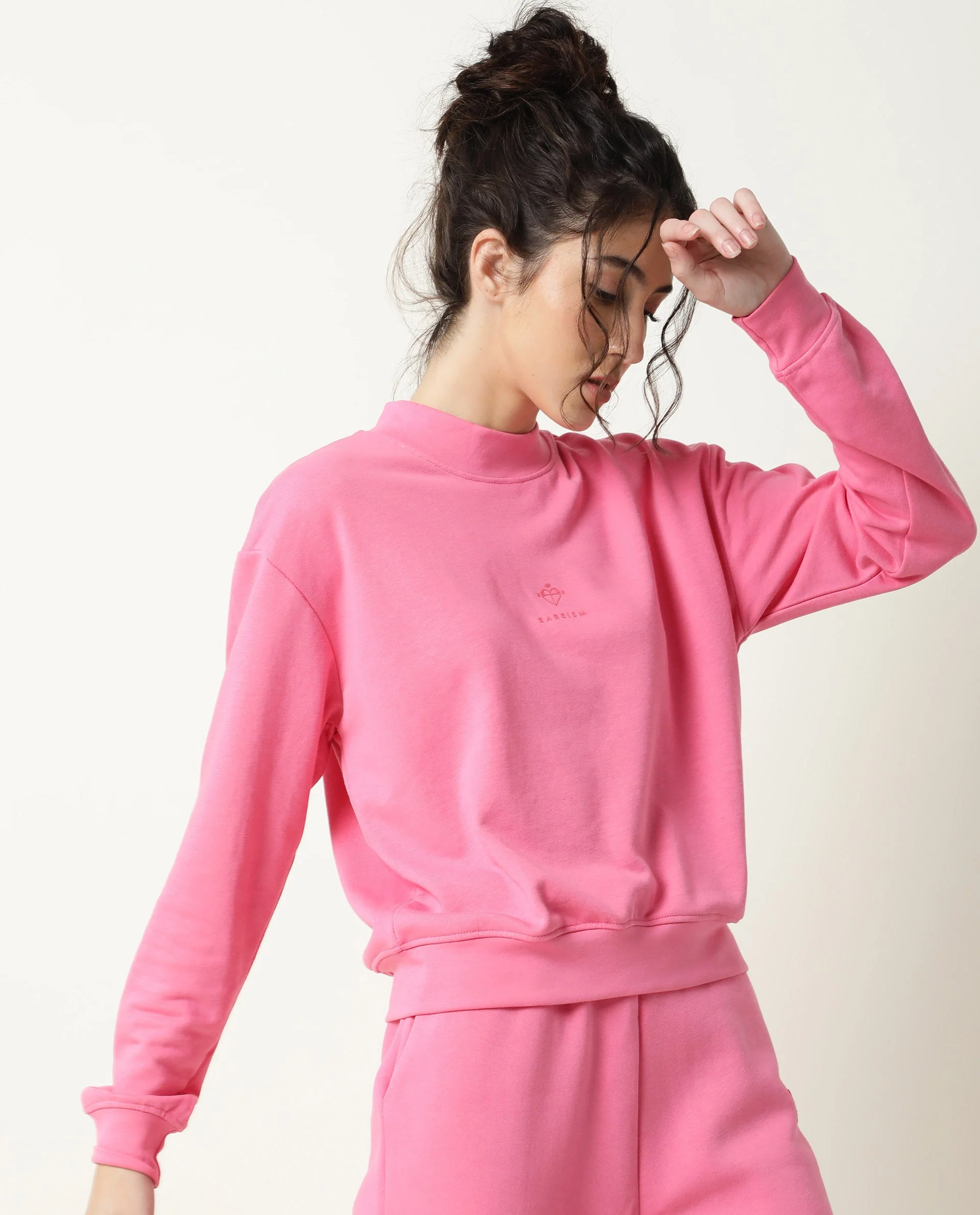 Rareism Women's Necker Pink High Neck Plain Relaxed Fit Sweatshirt - Image 6