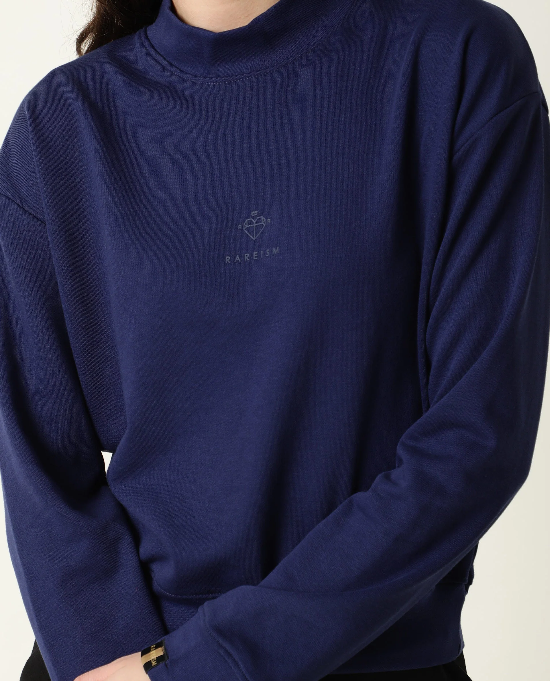 Rareism Women's Necker Blue High Neck Plain Relaxed Fit Sweatshirt - Image 6