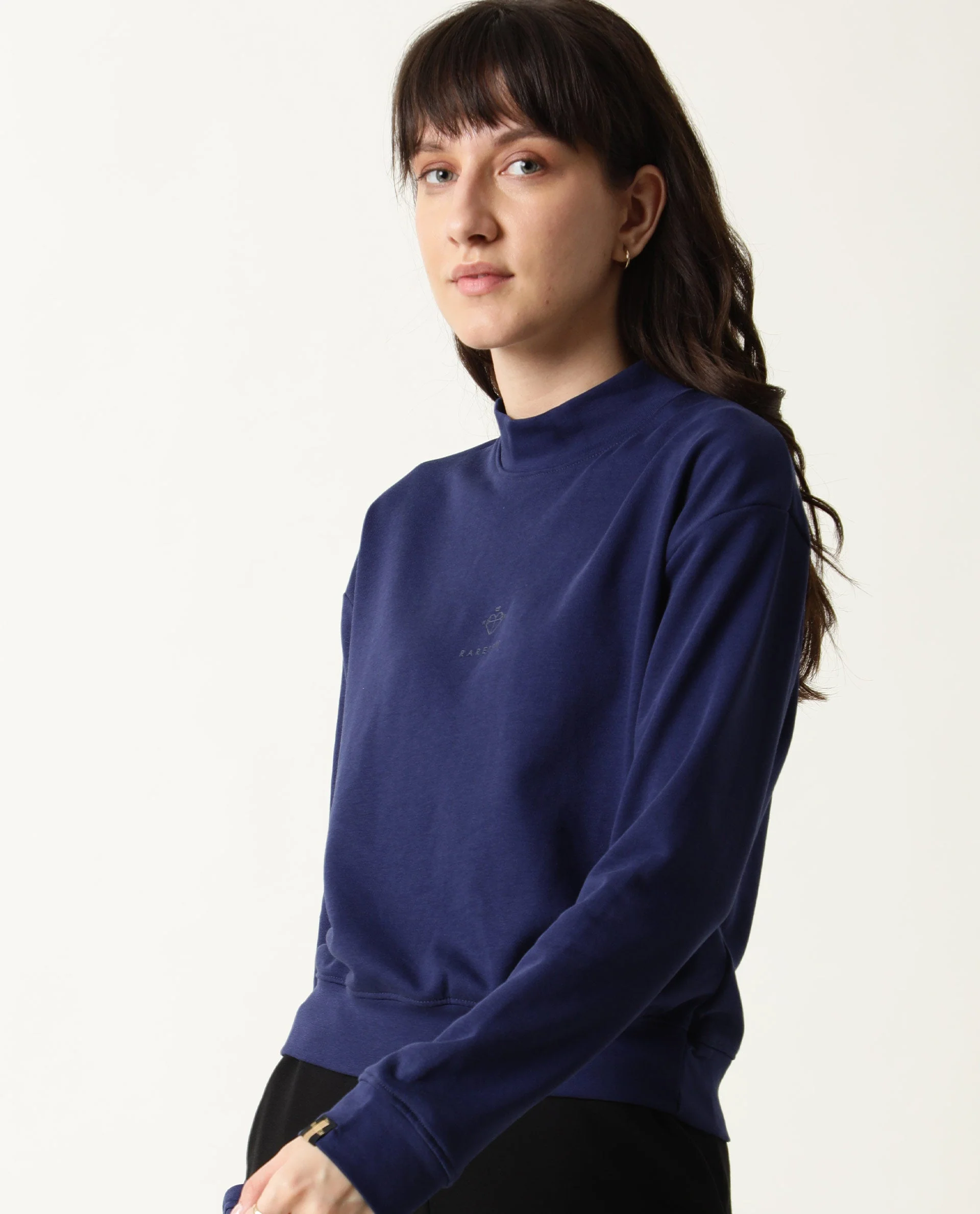 Rareism Women's Necker Blue High Neck Plain Relaxed Fit Sweatshirt - Image 8