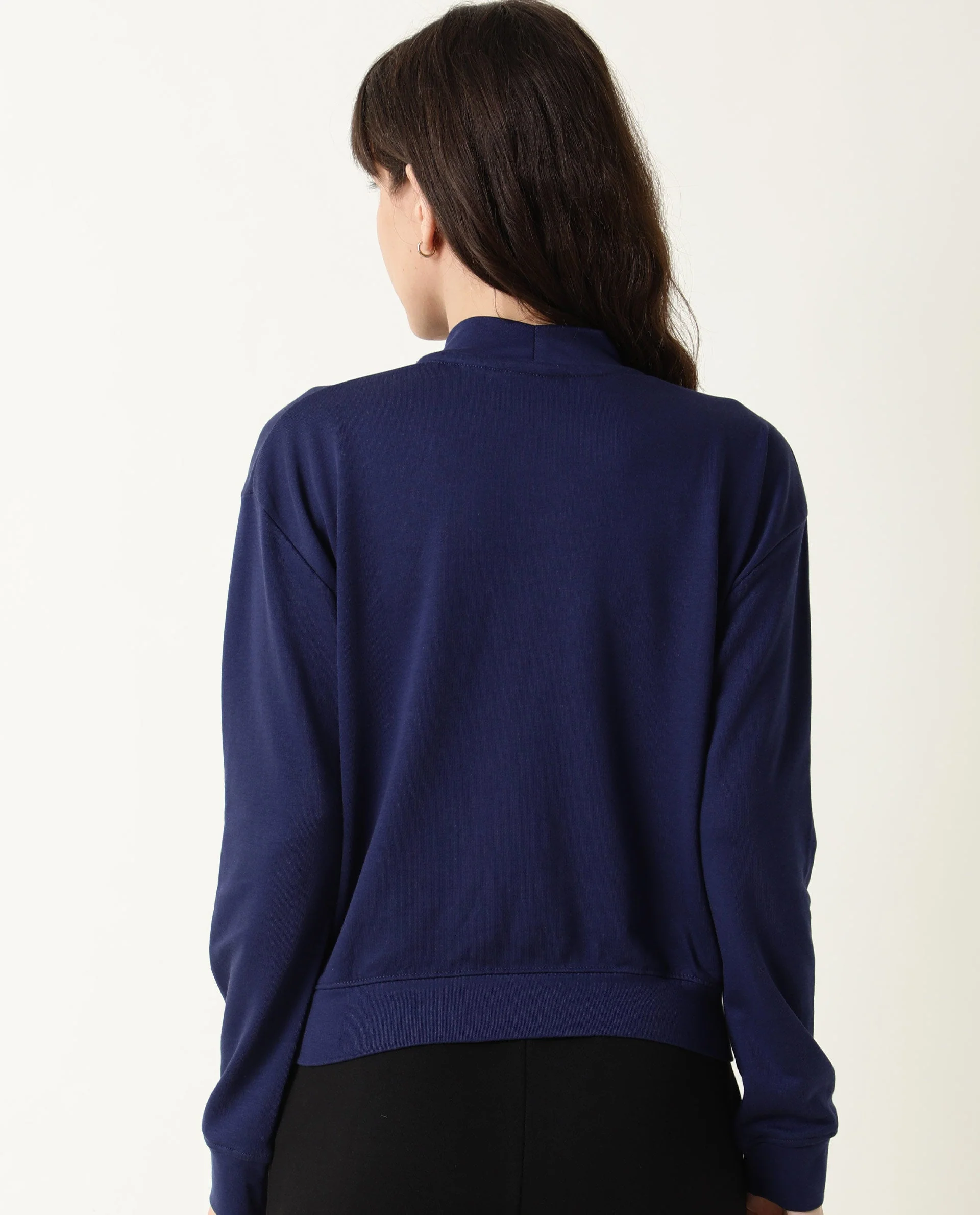 Rareism Women's Necker Blue High Neck Plain Relaxed Fit Sweatshirt - Image 9