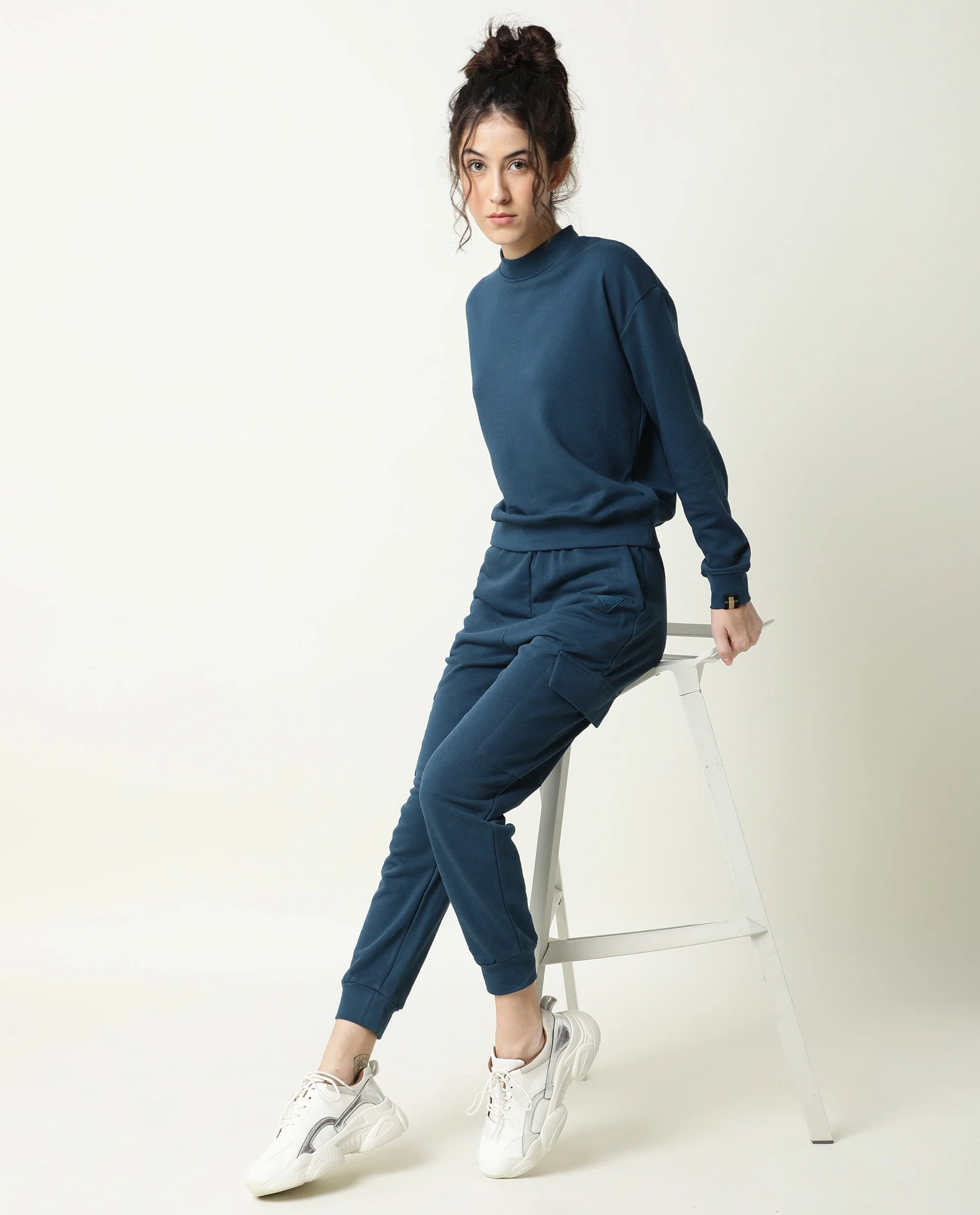 Rareism Women's Necker Petrol High Neck Plain Relaxed Fit Sweatshirt - Image 11