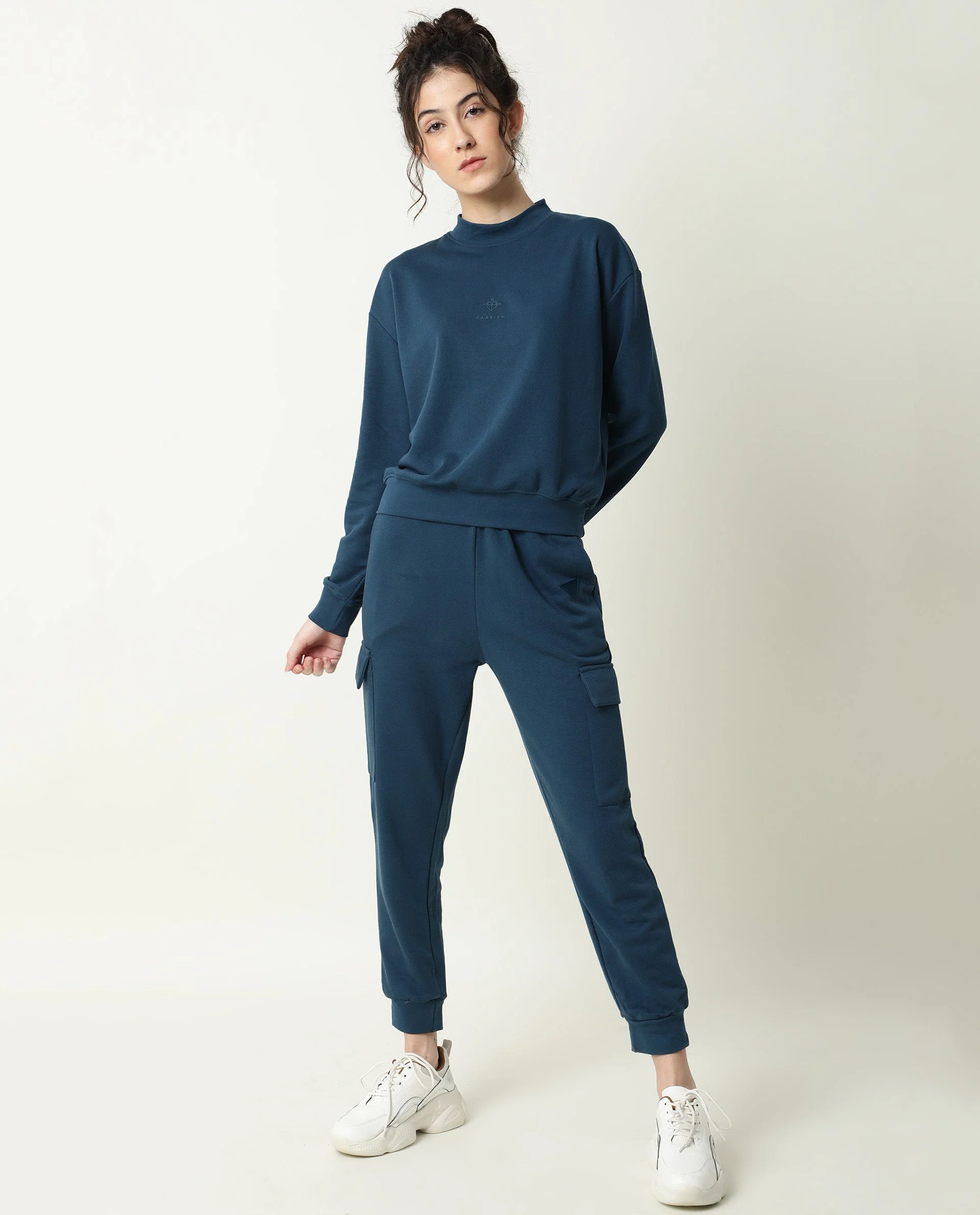 Rareism Women's Necker Petrol High Neck Plain Relaxed Fit Sweatshirt - Image 2