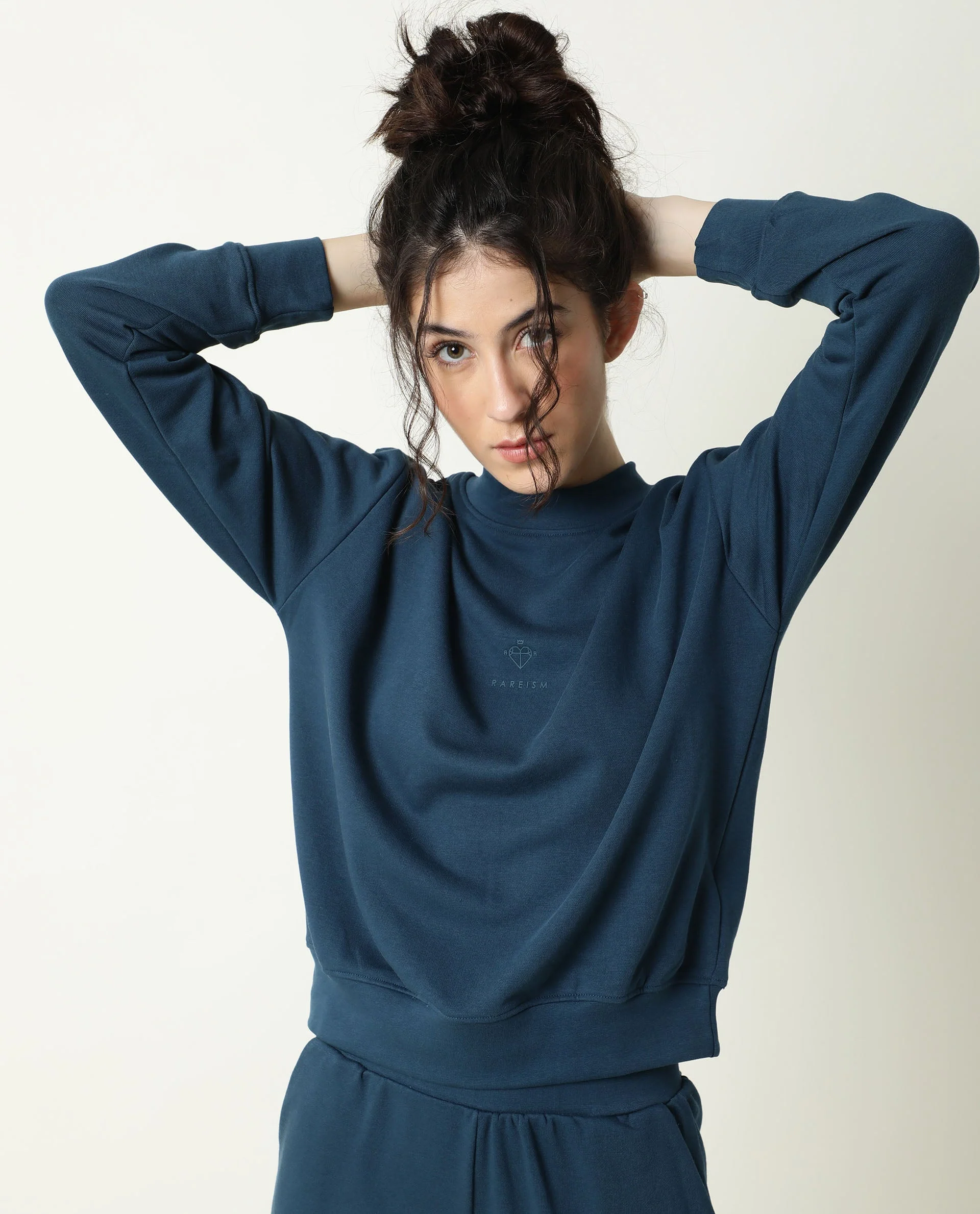Rareism Women's Necker Petrol High Neck Plain Relaxed Fit Sweatshirt - Image 4