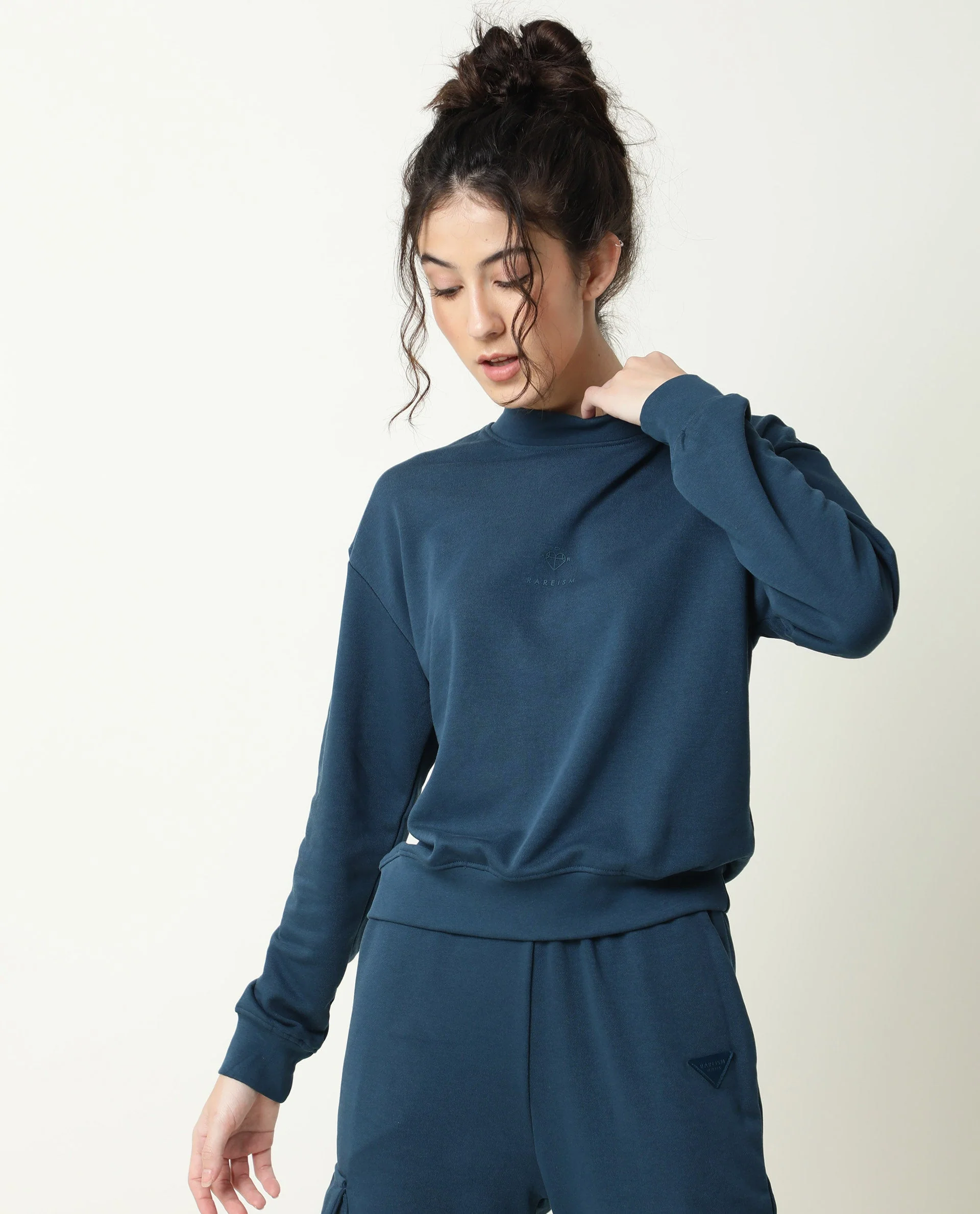Rareism Women's Necker Petrol High Neck Plain Relaxed Fit Sweatshirt - Image 5