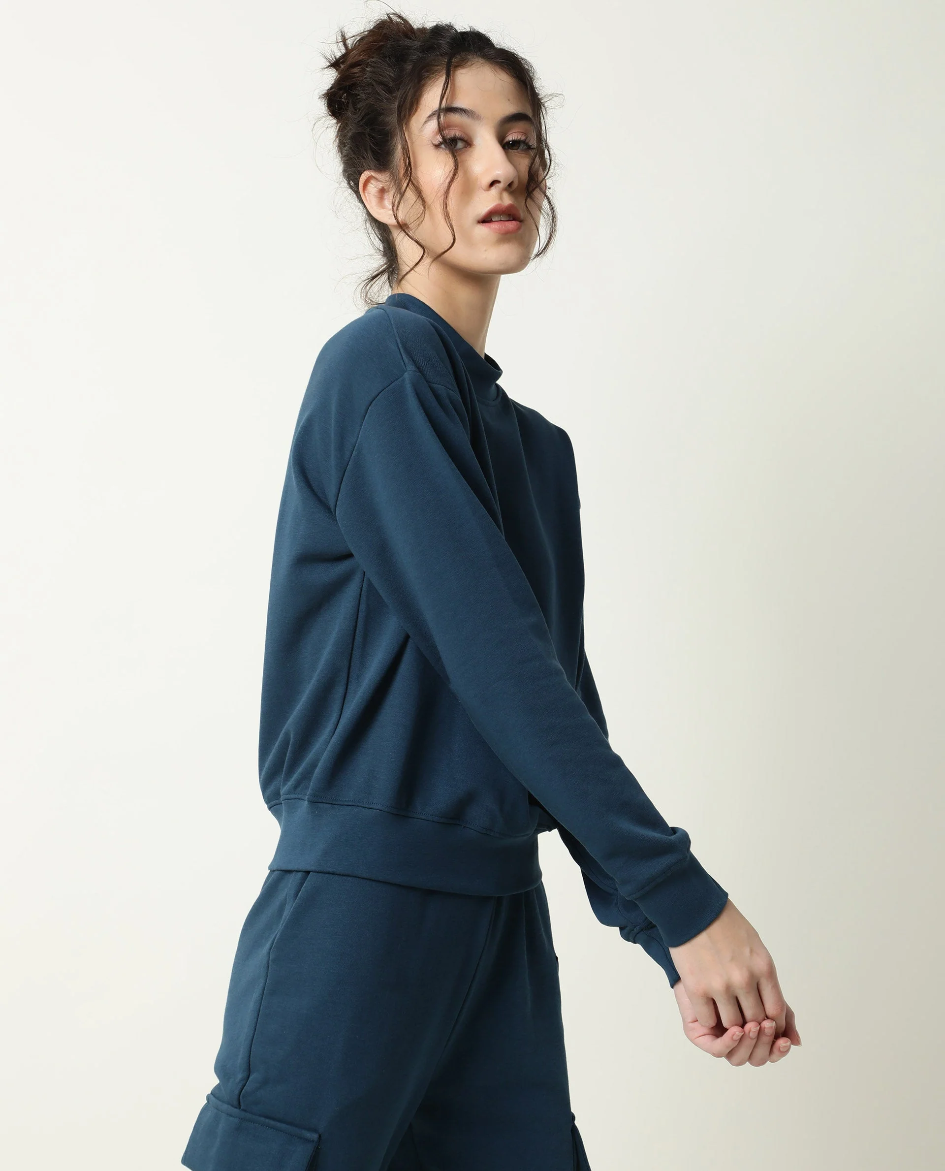 Rareism Women's Necker Petrol High Neck Plain Relaxed Fit Sweatshirt - Image 6