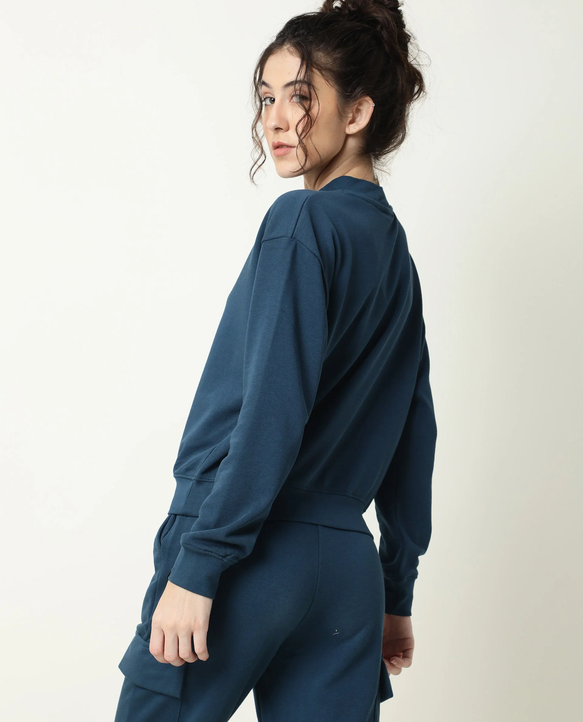 Rareism Women's Necker Petrol High Neck Plain Relaxed Fit Sweatshirt - Image 7