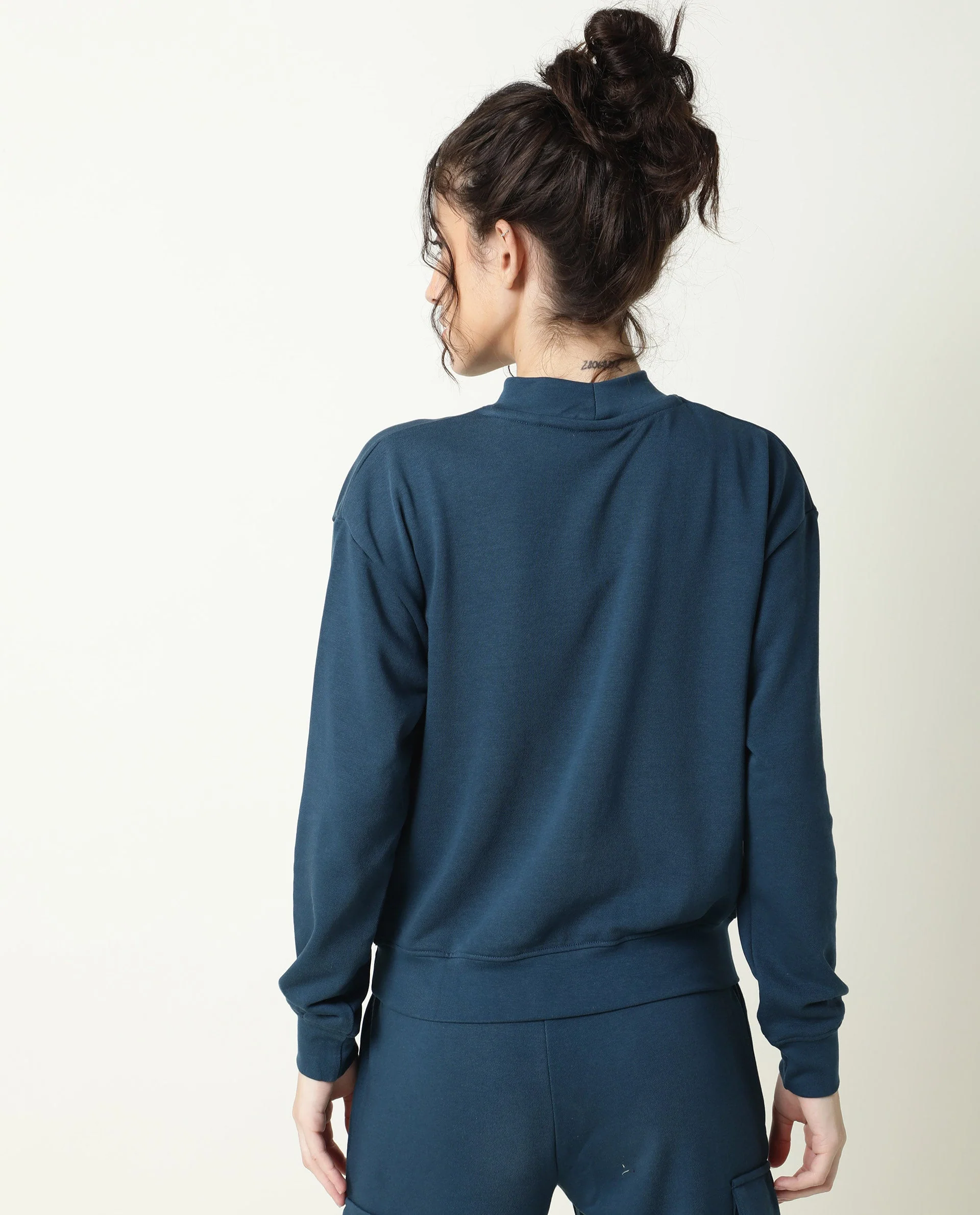 Rareism Women's Necker Petrol High Neck Plain Relaxed Fit Sweatshirt - Image 8