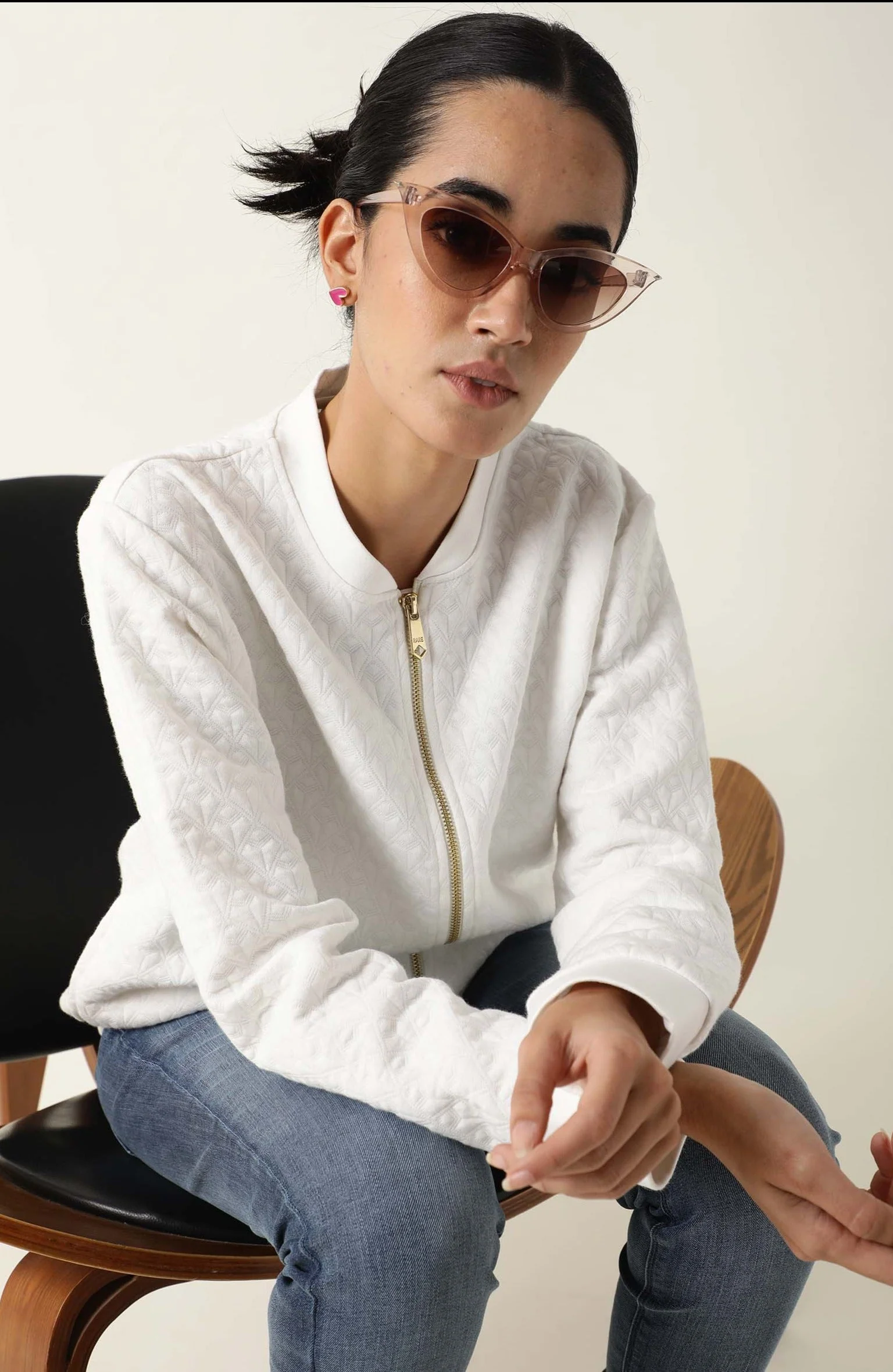 Rareism Womens Nect Off White Jacket Full Sleeve Long Sleeve Ribbed Neck - Image 3