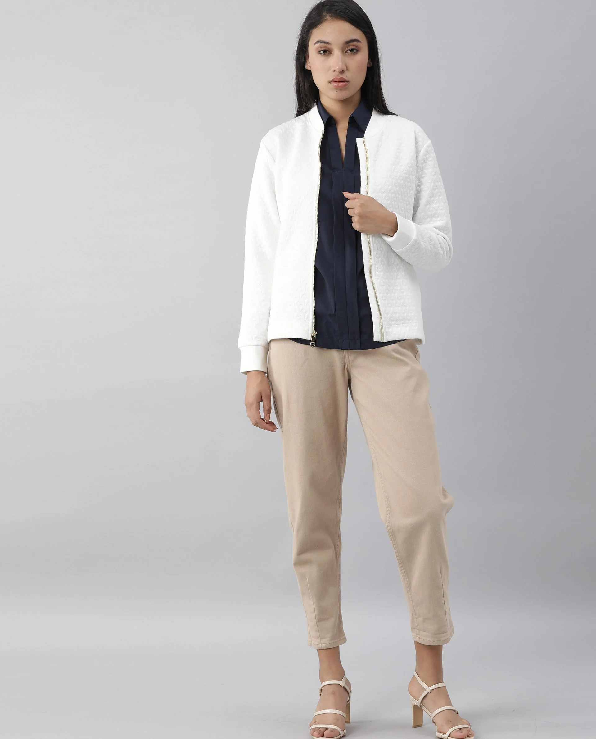 Rareism Womens Nect Off White Jacket Full Sleeve Long Sleeve Ribbed Neck - Image 7