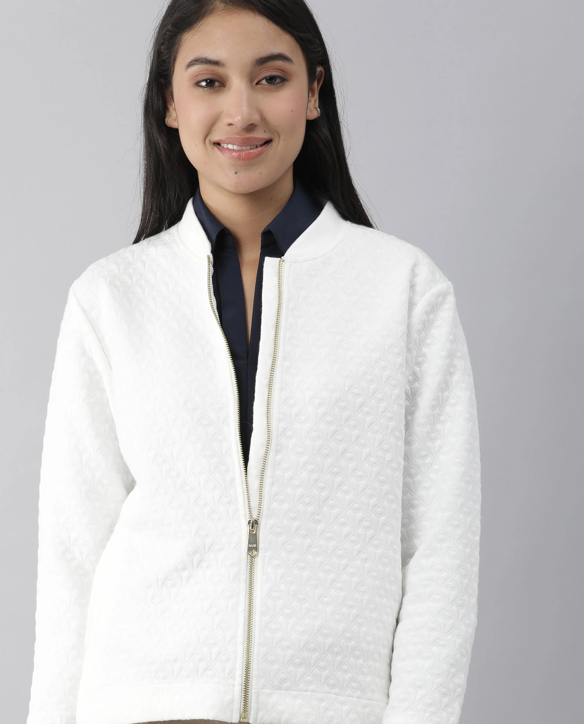 Rareism Womens Nect Off White Jacket Full Sleeve Long Sleeve Ribbed Neck - Image 8