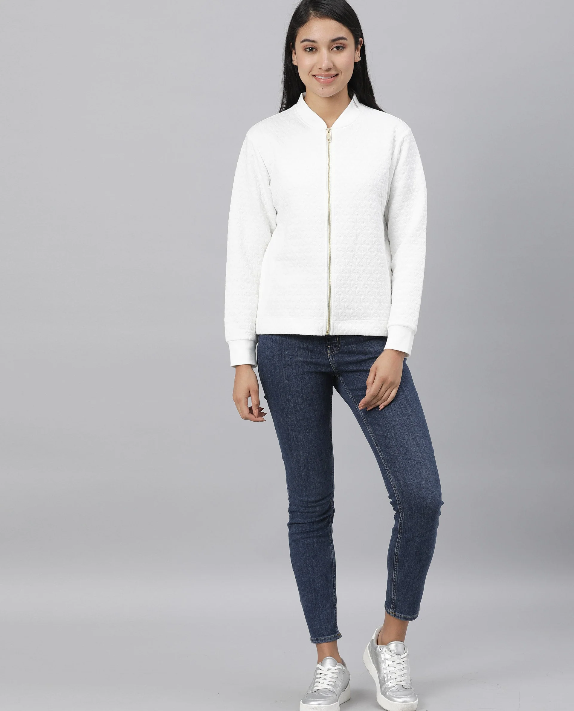 Rareism Womens Nect Off White Jacket Full Sleeve Long Sleeve Ribbed Neck - Image 9