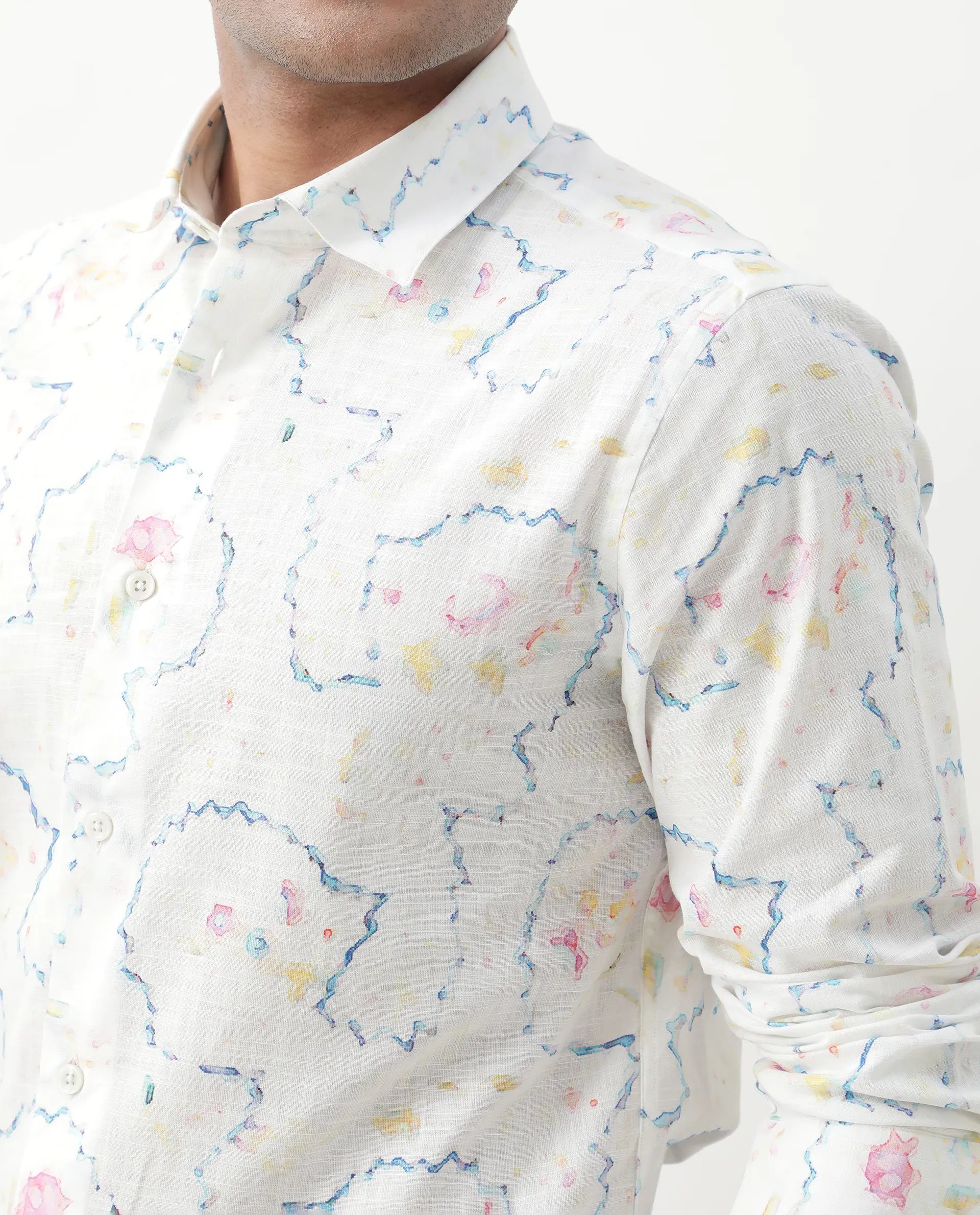 Rare Rabbit Men's Nede White Cotton Abstract Print Relaxed Fit Full Sleeve Collared Shirt - Image 5