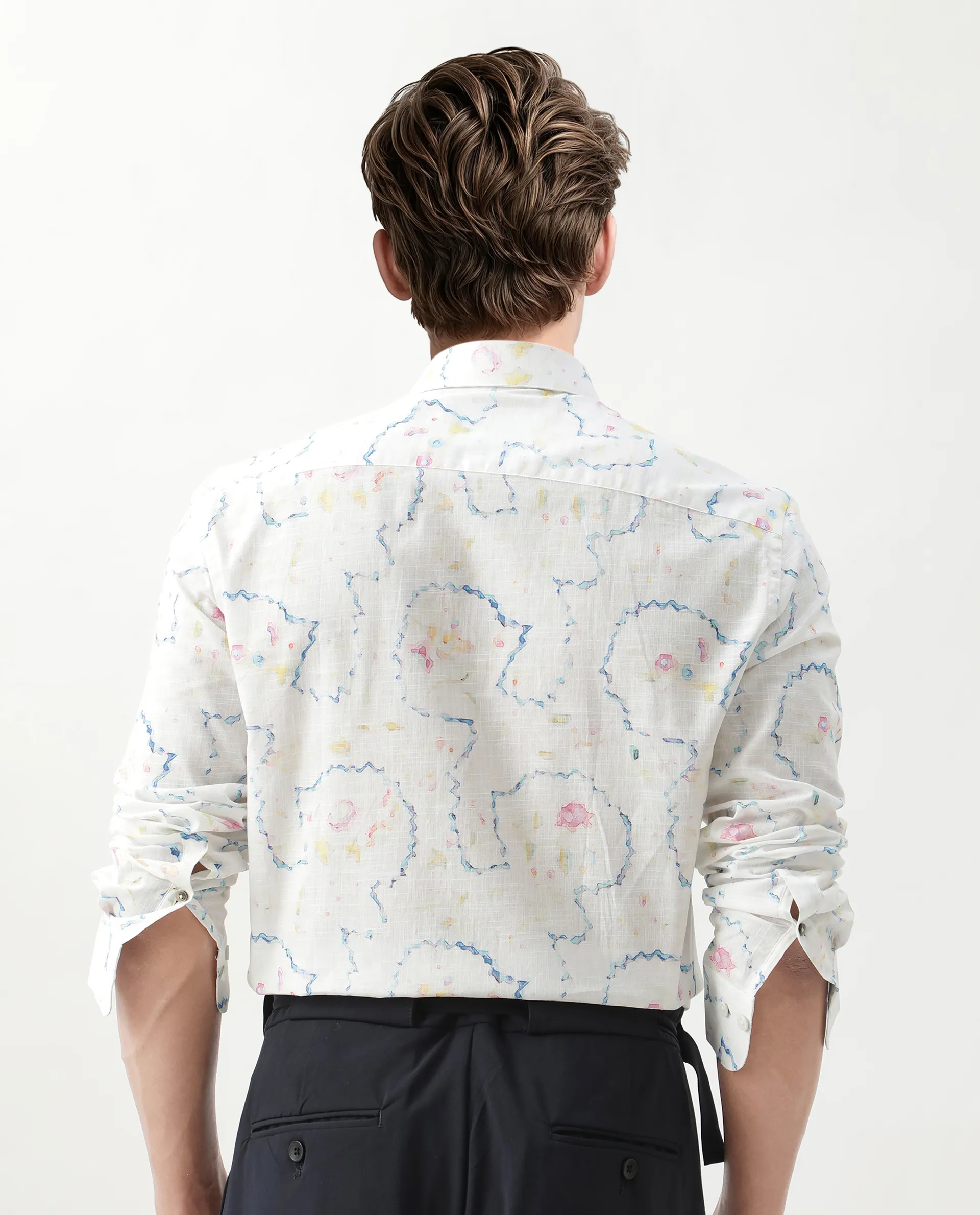 Rare Rabbit Men's Nede White Cotton Abstract Print Relaxed Fit Full Sleeve Collared Shirt - Image 6