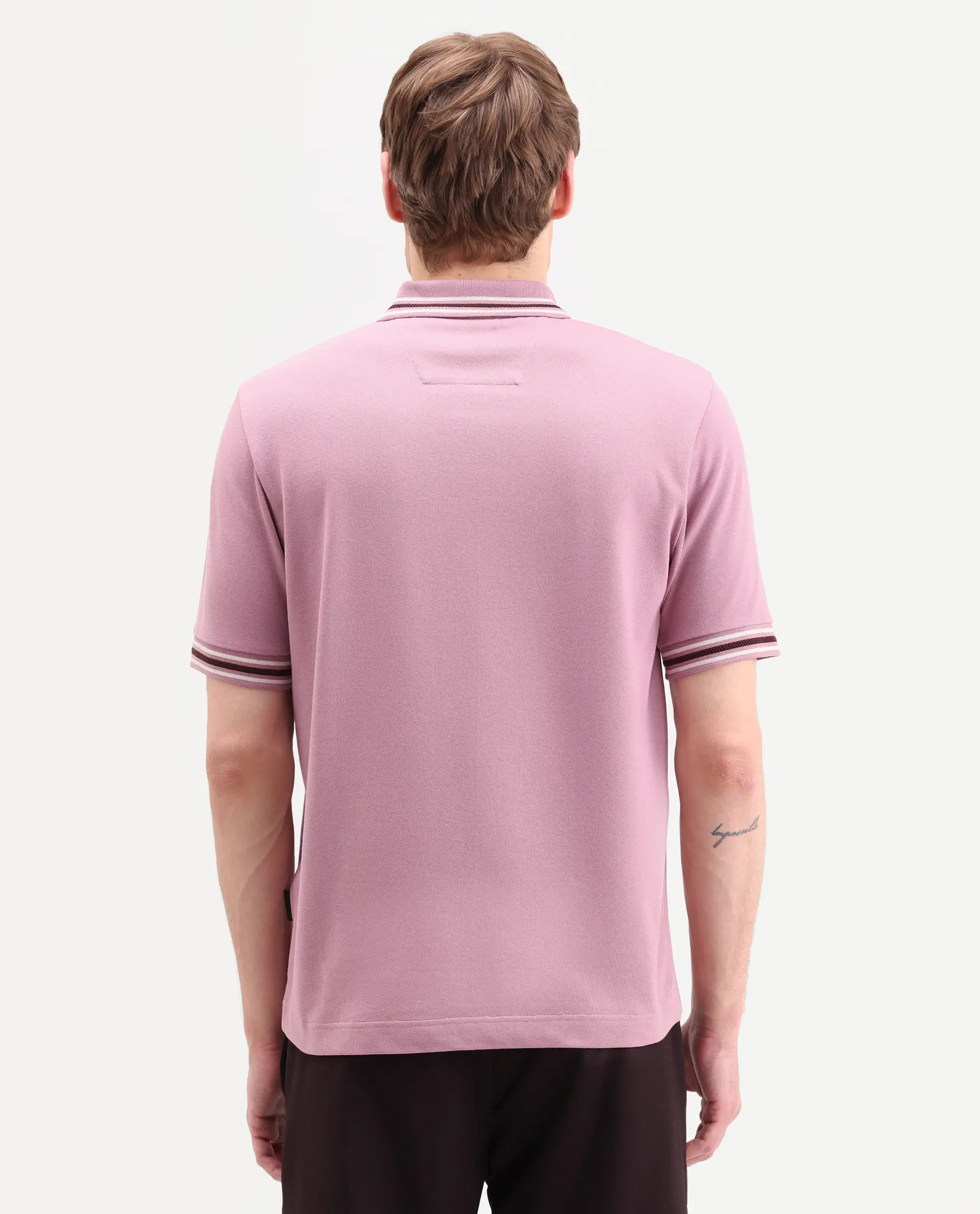 Rare Rabbit Men's Nega Dusky Pink Cotton Blend Fabric Half Sleeve Spread Collar Regular Fit Plain Polo - Image 7