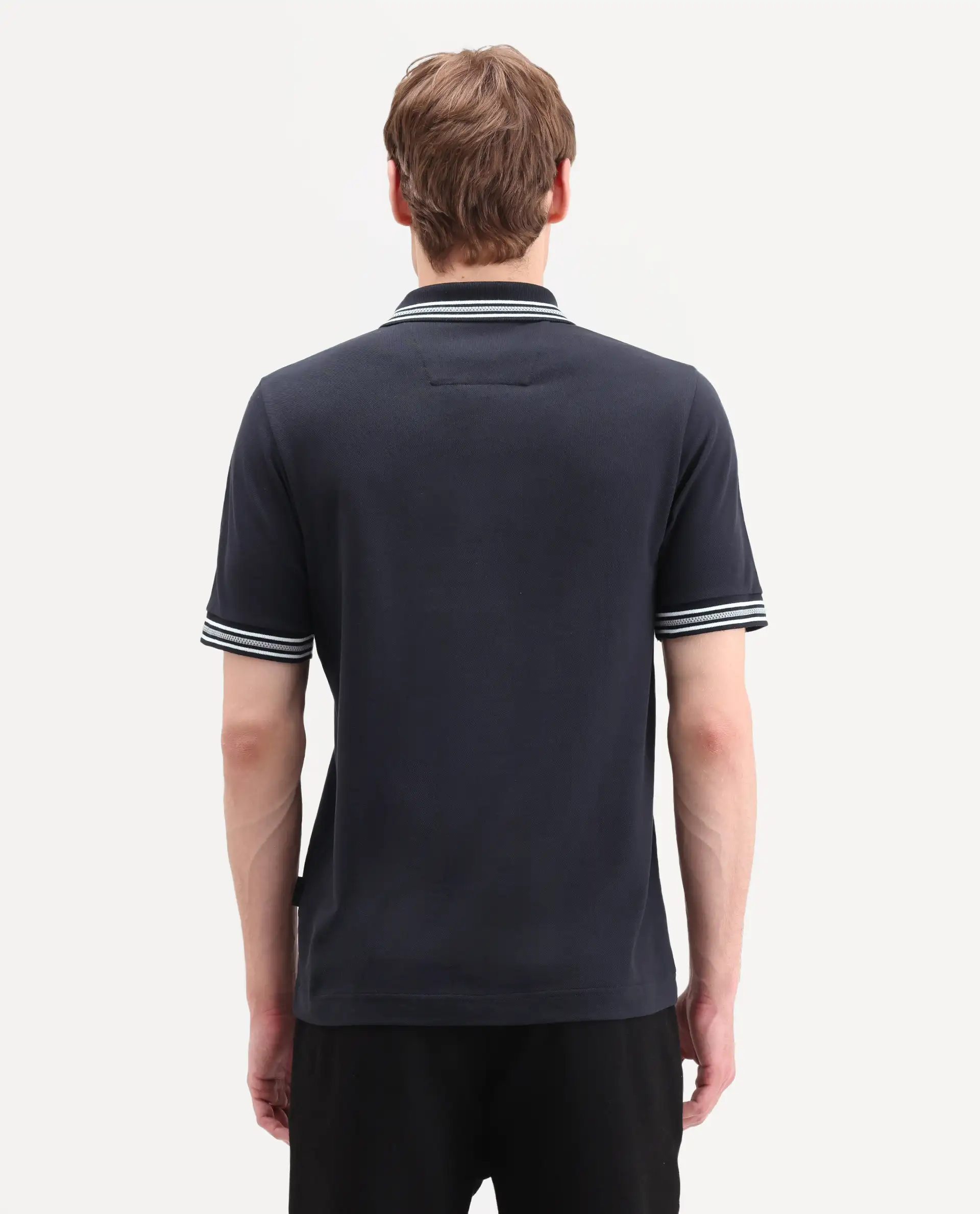Rare Rabbit Men's Nega Navy Cotton Blend Fabric Half Sleeve Spread Collar Regular Fit Plain Polo - Image 7