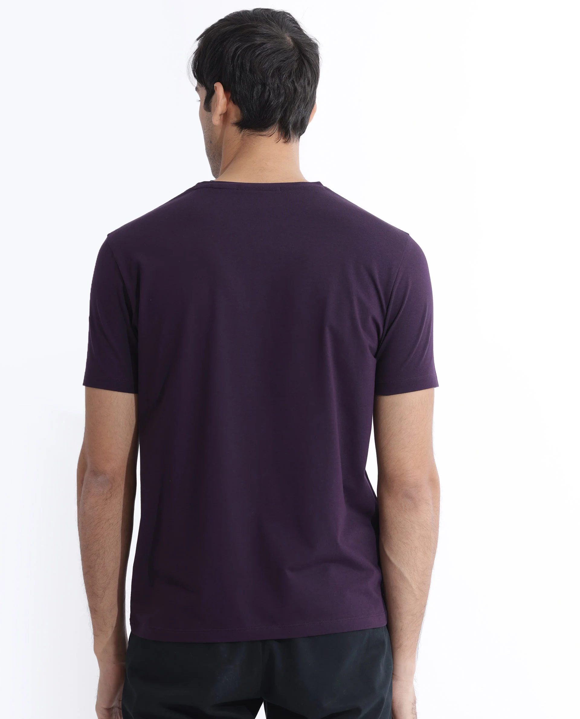 Rare Rabbit Men's Neilo Dark Purple Cotton Blend Embroidered Regular Fit Half Sleeve Crew Neck T-Shirt - Image 7