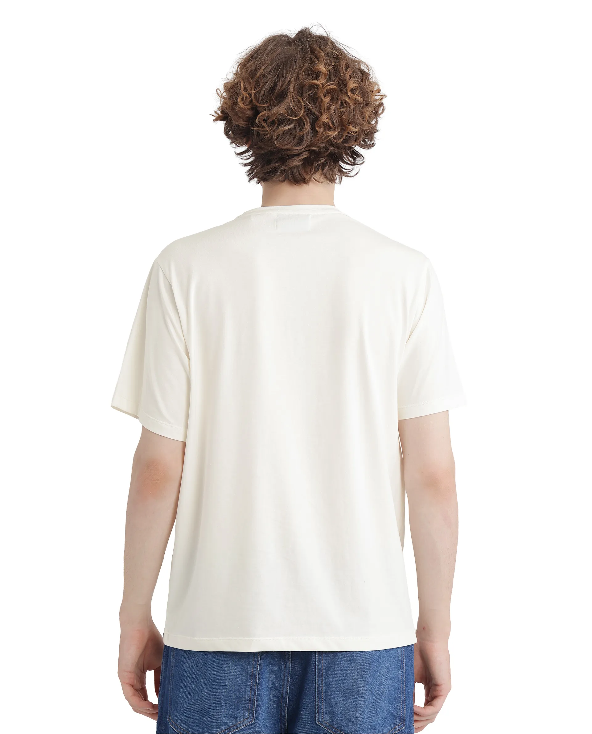 Rare Rabbit Men's Neko Off White Cotton Blend Graphic Print Regular Fit Half Sleeve Crew Neck T-Shirt - Image 8