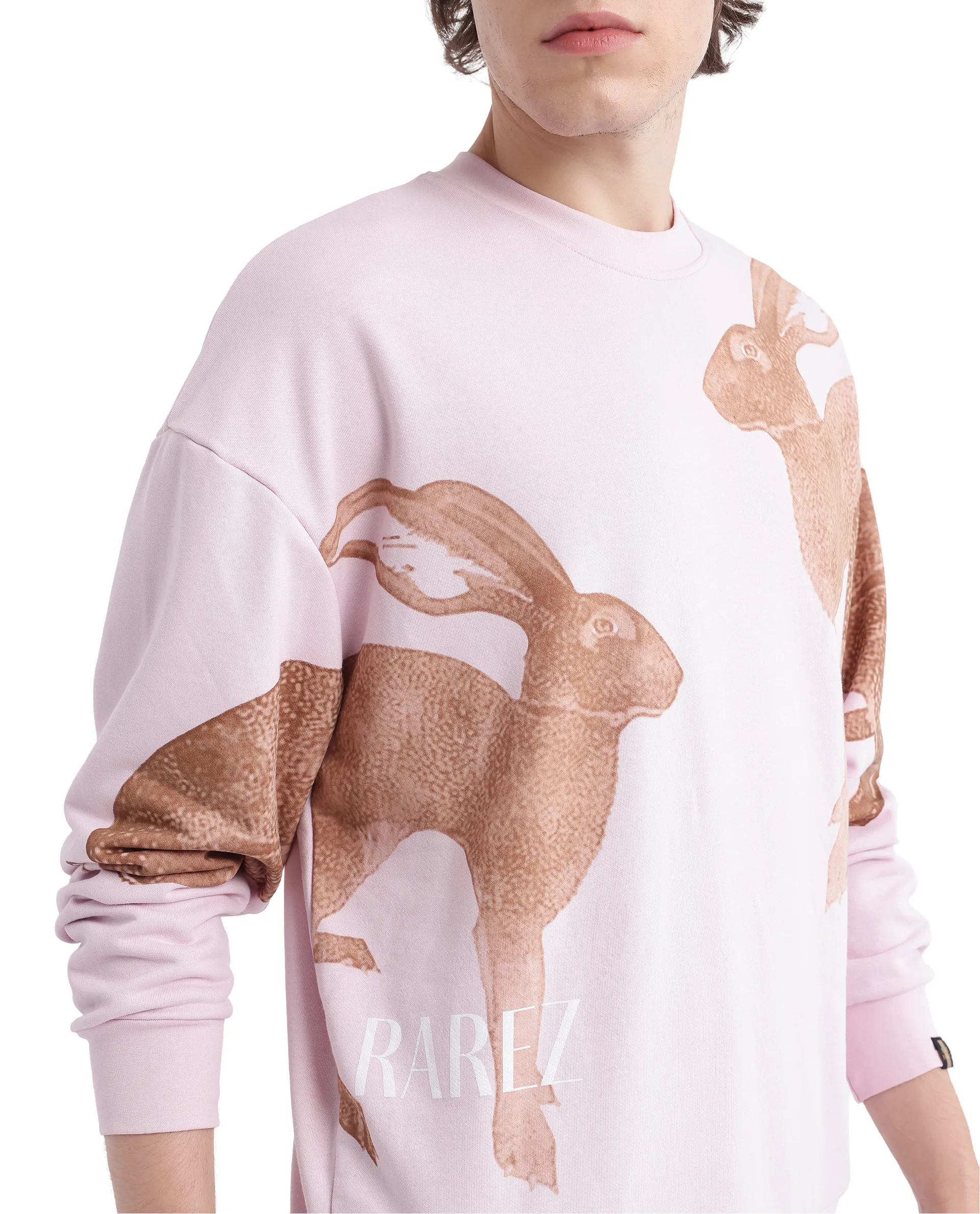 Rare Rabbit Men's Nellei Light Pink Cotton Blend Animal Print Boxy Fit Full Sleeve Crew Neck Sweatshirt - Image 5