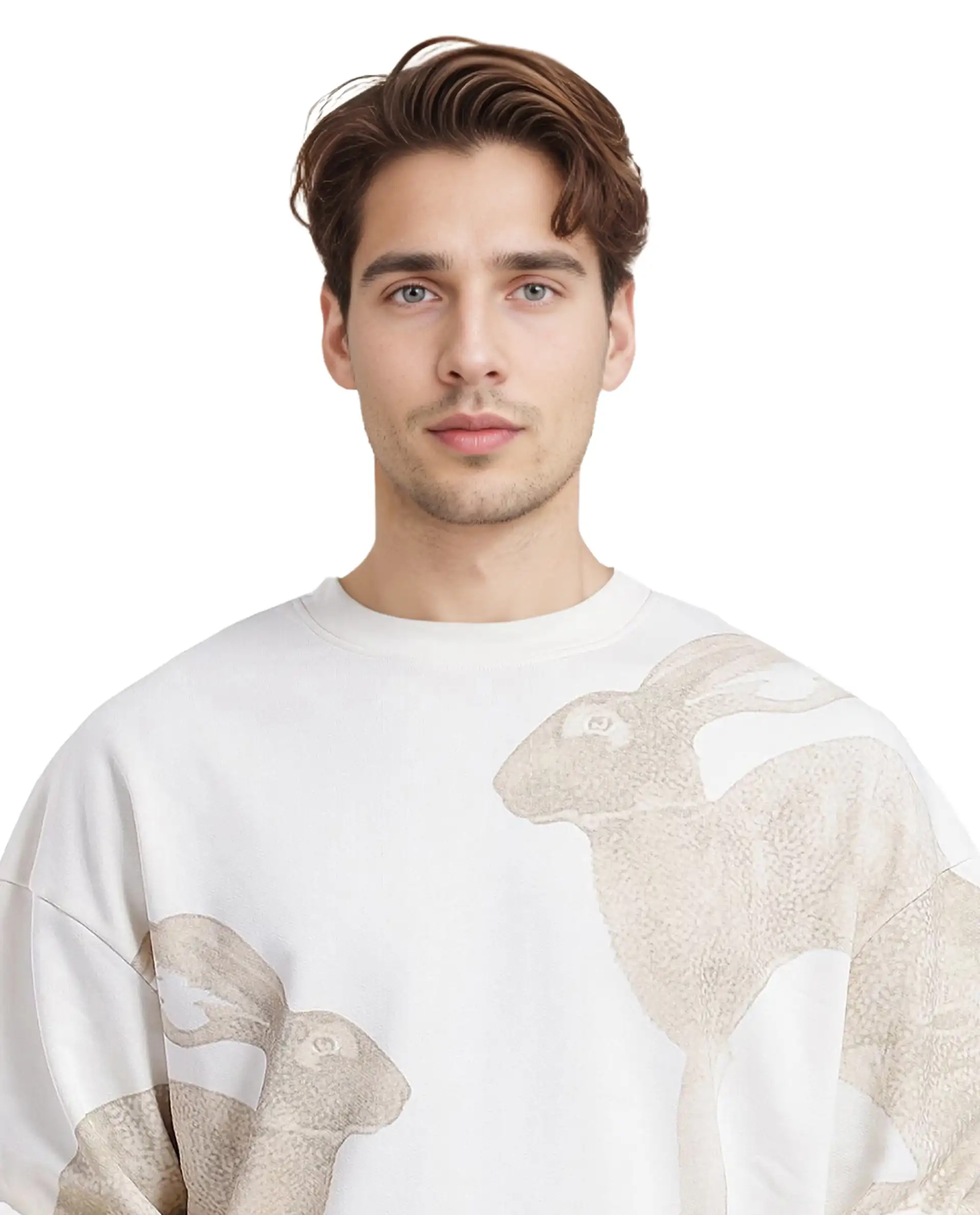 Rare Rabbit Men's Nellei Off White Cotton Animal Print Boxy Fit Full Sleeve Crew Neck Sweatshirt - Image 3