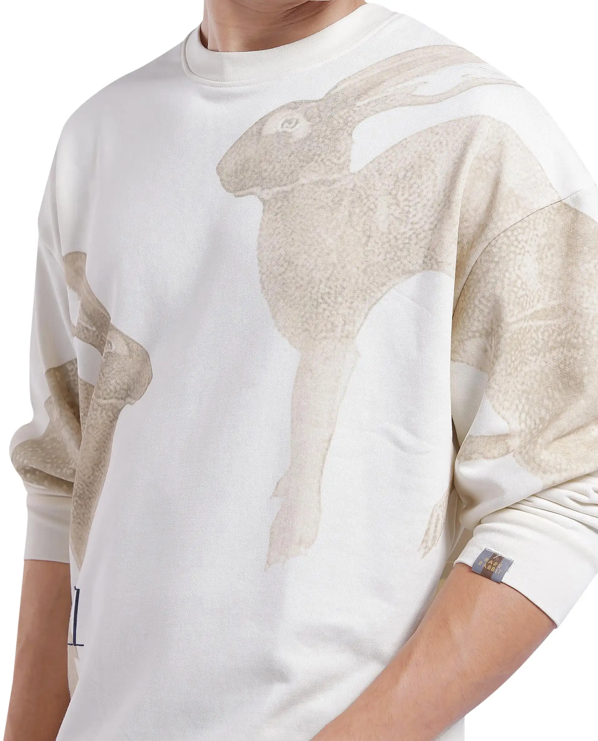 Rare Rabbit Men's Nellei Off White Cotton Animal Print Boxy Fit Full Sleeve Crew Neck Sweatshirt - Image 6