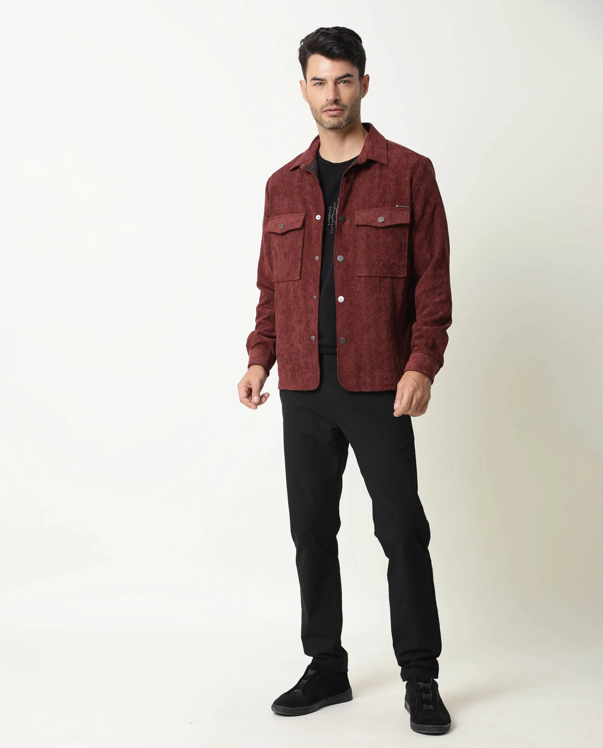 Rare Rabbit Men's Nelli Maroon Textured Regular Fit Full Sleeve Collared Jacket - Image 3
