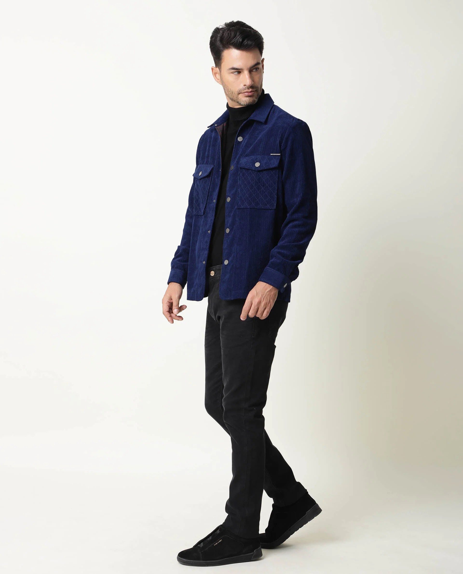 Rare Rabbit Men's Nelli Navy Plain Regular Fit Full Sleeve Collared Jacket - Image 3