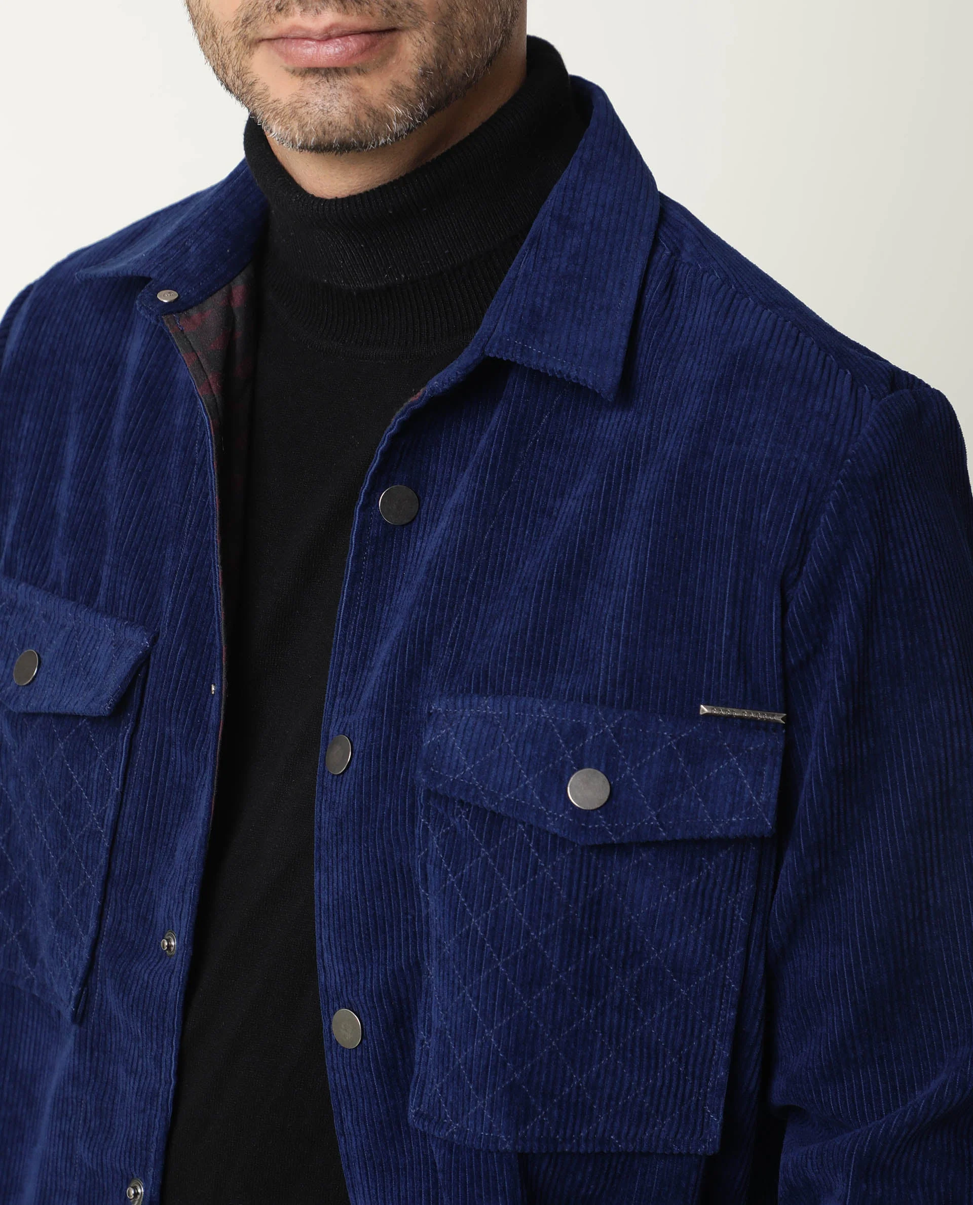 Rare Rabbit Men's Nelli Navy Plain Regular Fit Full Sleeve Collared Jacket - Image 4