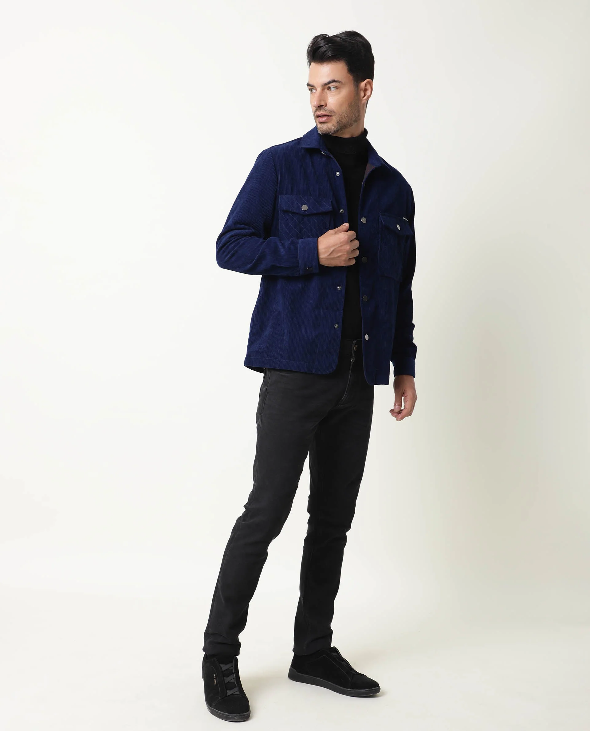 Rare Rabbit Men's Nelli Navy Plain Regular Fit Full Sleeve Collared Jacket - Image 5