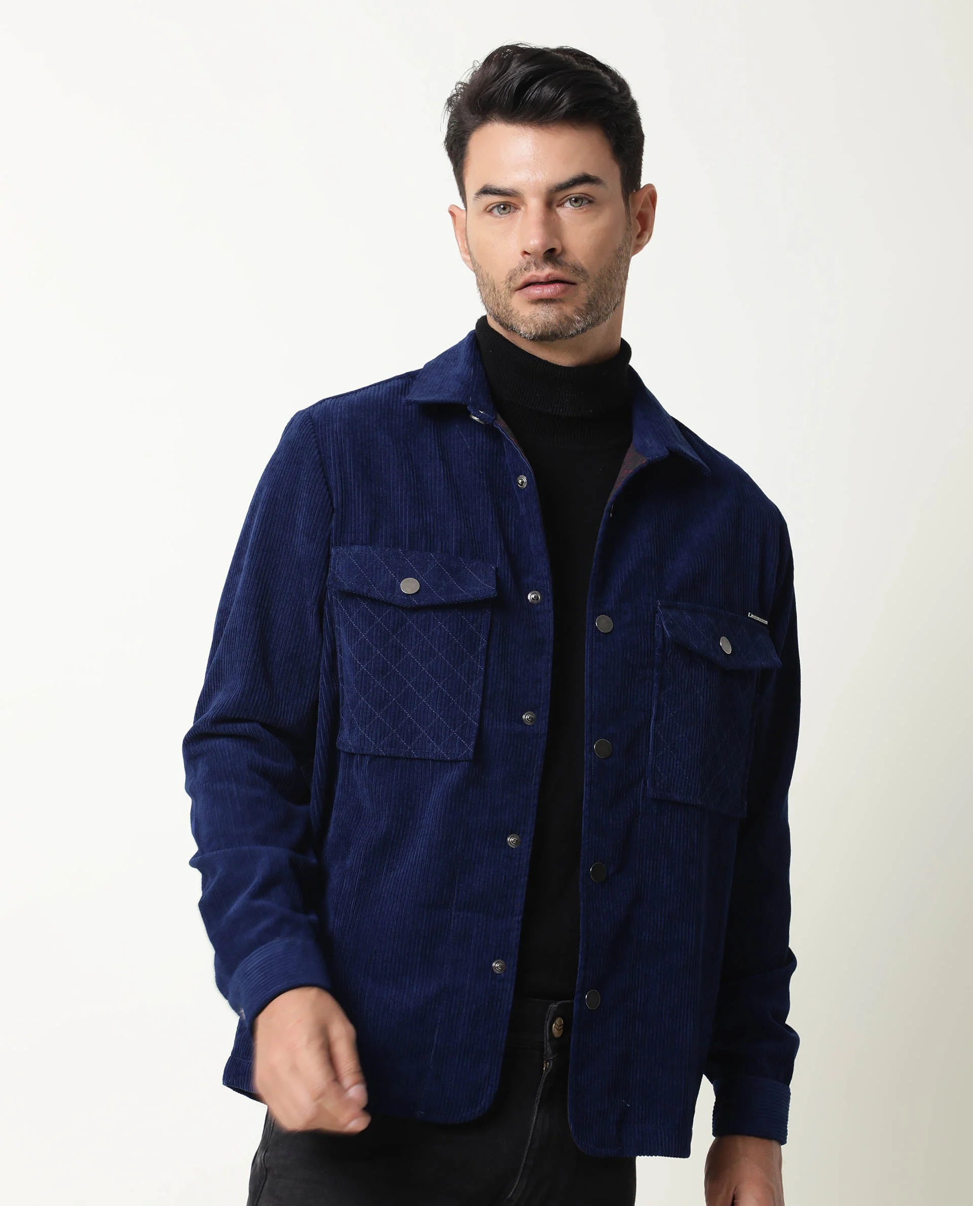 Rare Rabbit Men's Nelli Navy Plain Regular Fit Full Sleeve Collared Jacket - Image 6