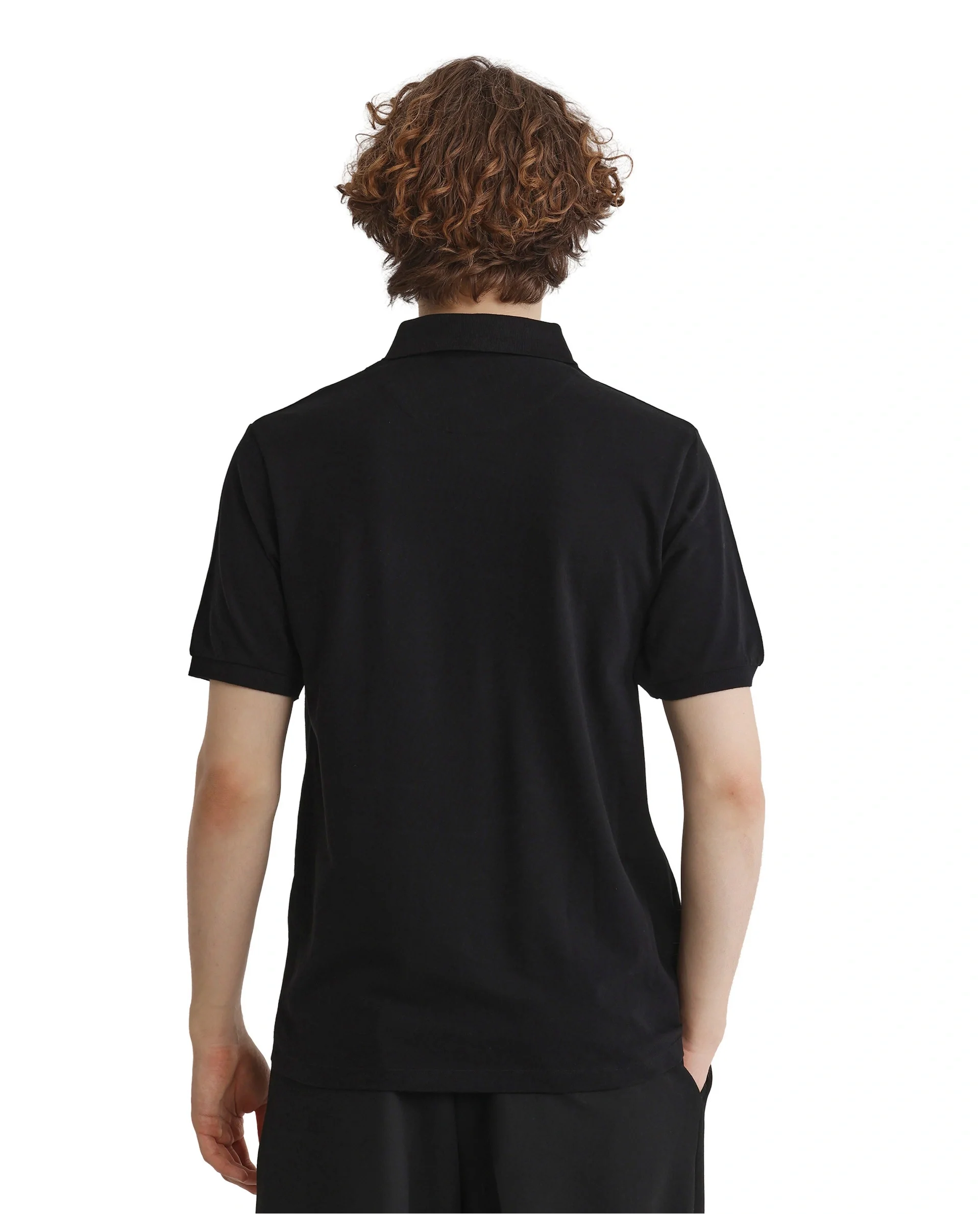 Rare Rabbit Men's Nellit Black Cotton Blend Plain Regular Fit Half Sleeve Polo - Image 3