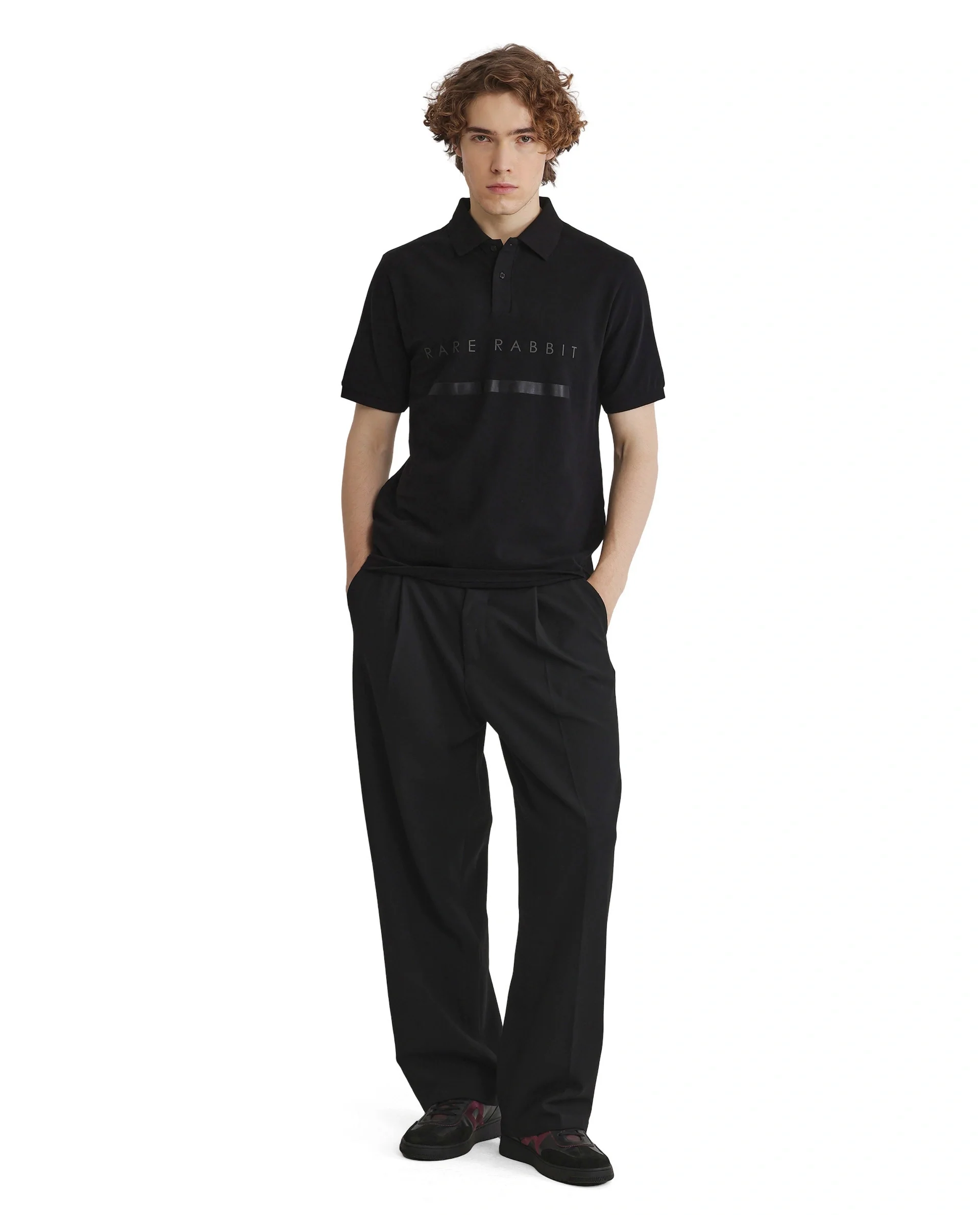 Rare Rabbit Men's Nellit Black Cotton Blend Plain Regular Fit Half Sleeve Polo - Image 7